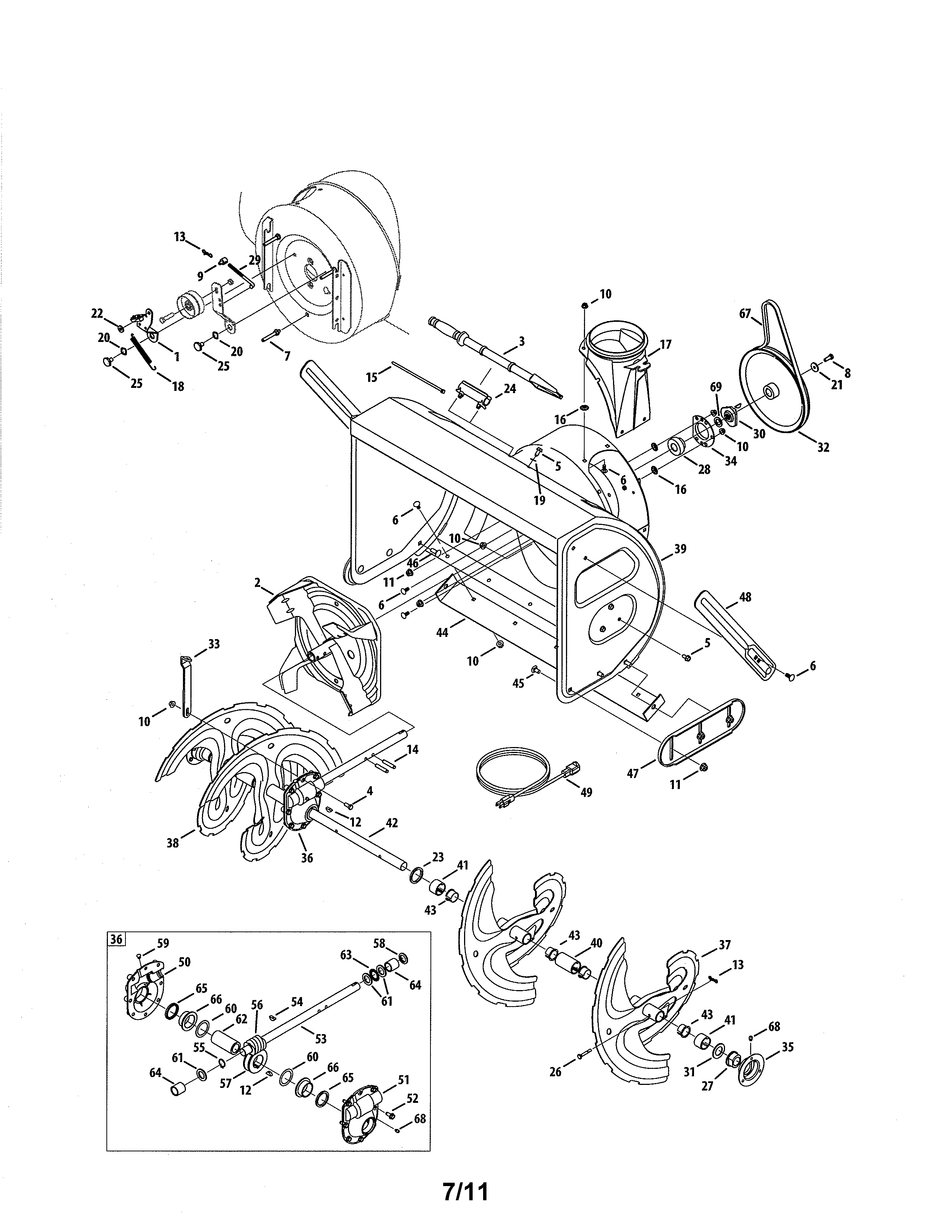 MTD 31AH95SI799 auger & housing/gear box diagram