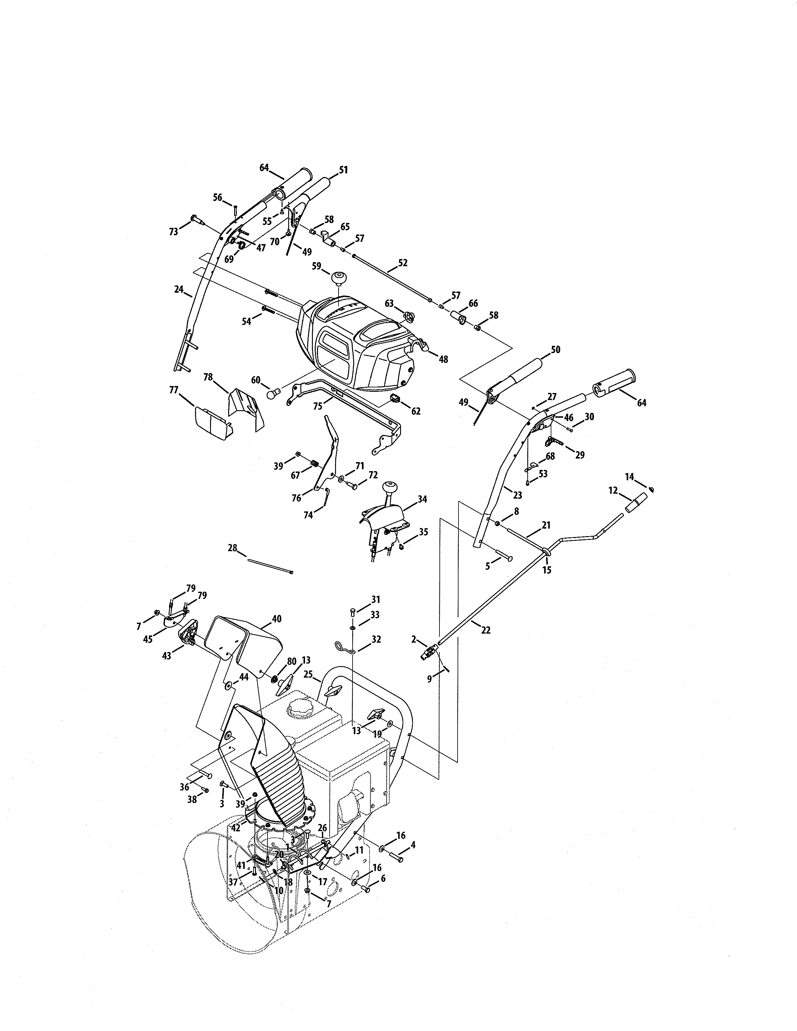 MTD 31AH95SI799 lower chute/handles diagram