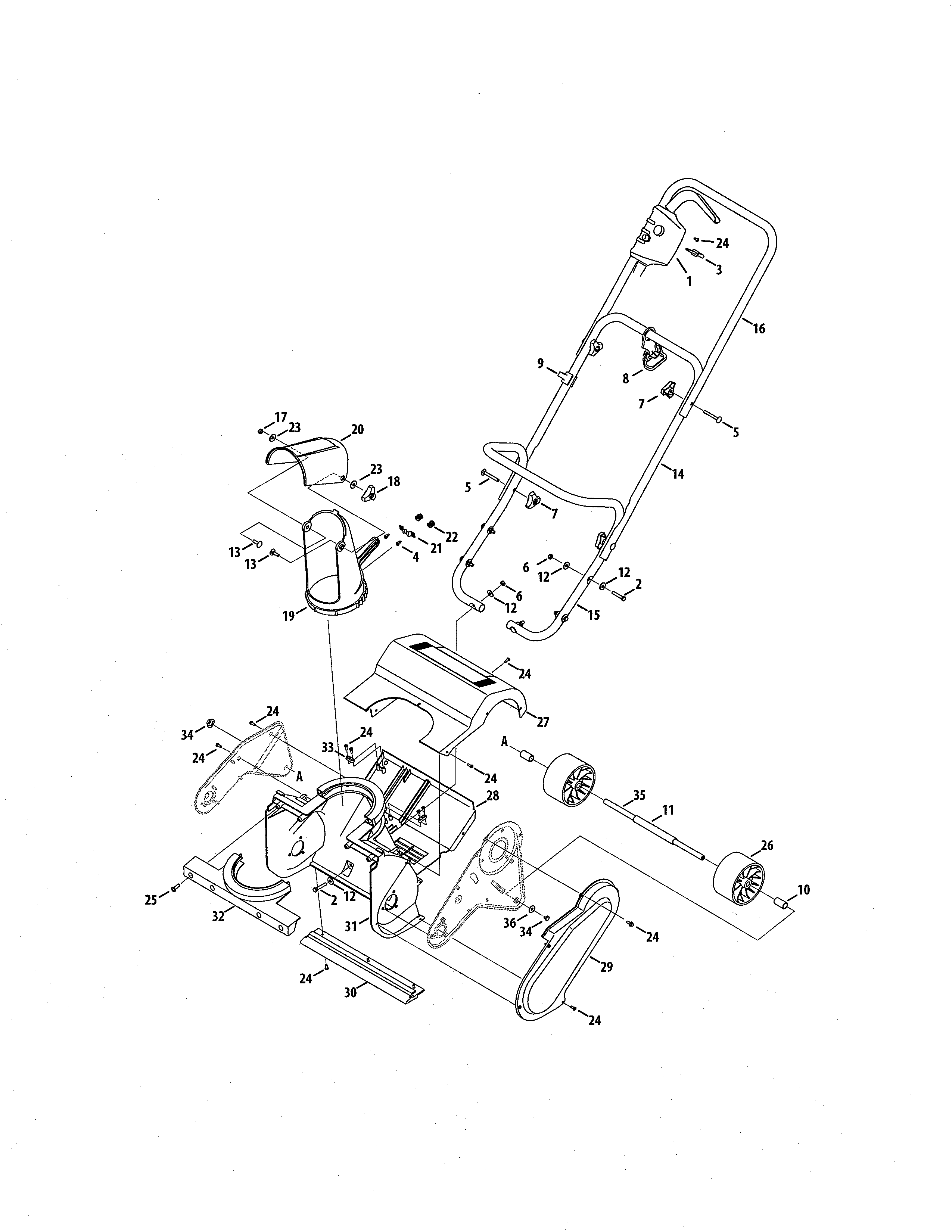 MTD 31A-050-706 frame/handle/chute diagram