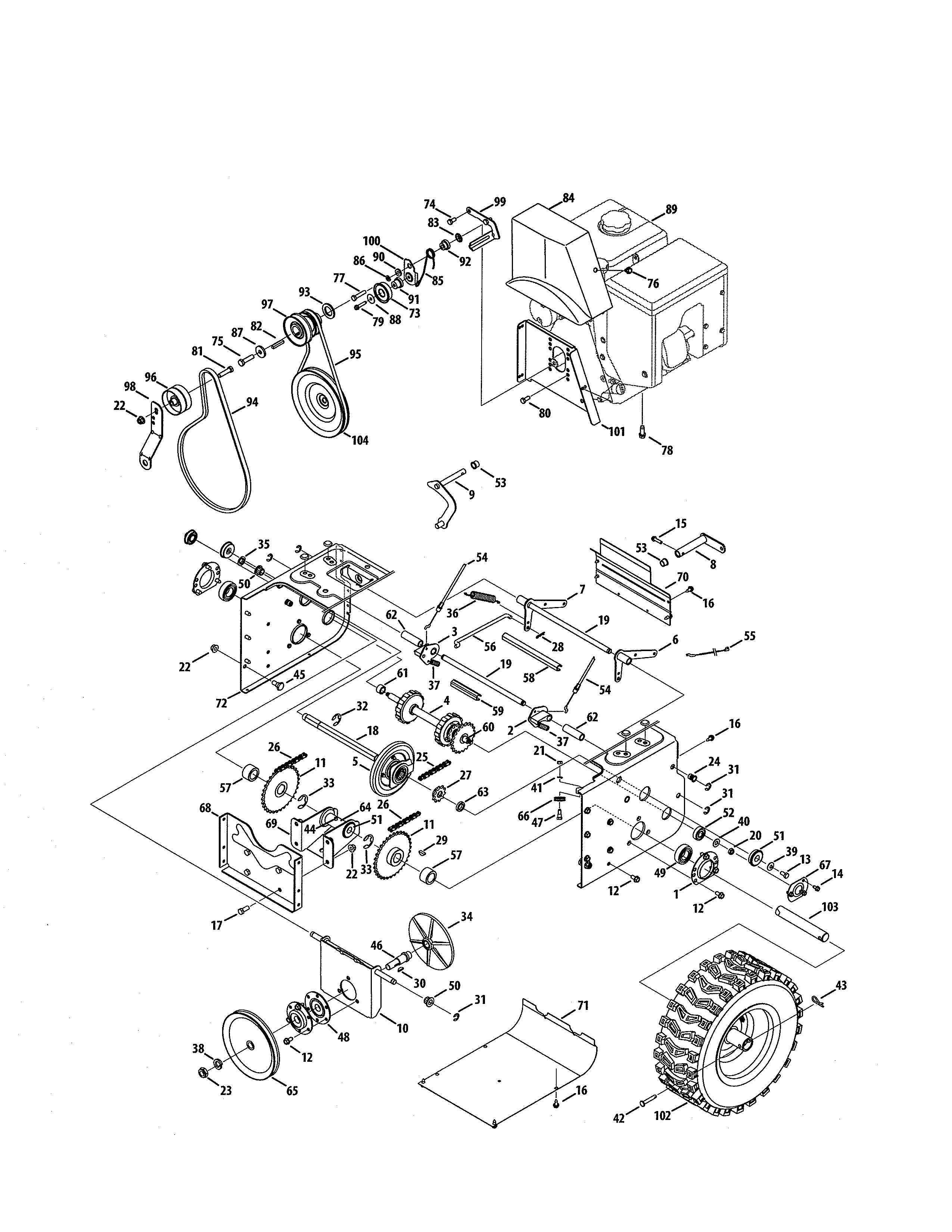 Craftsman 247888480 engine/wheels/drive diagram