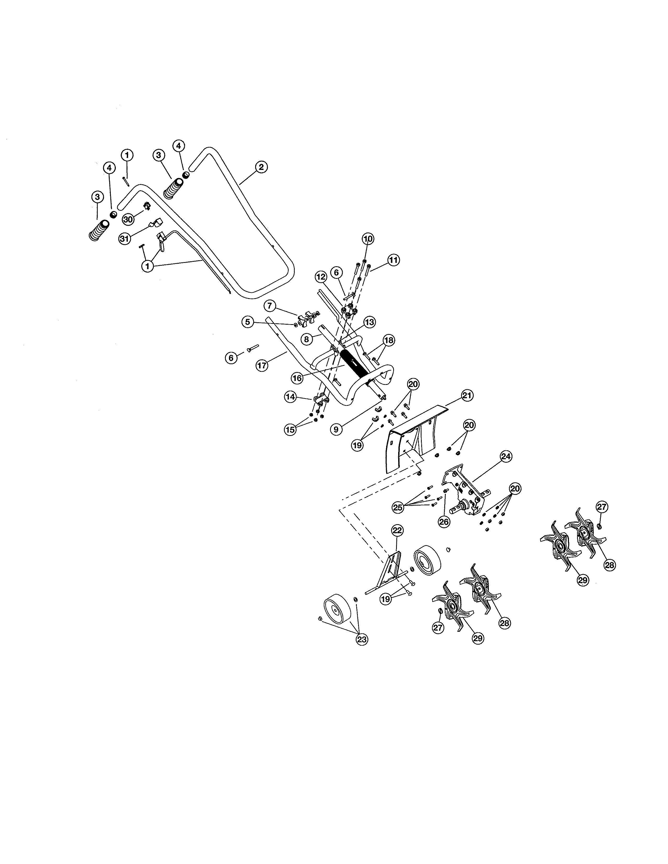 Yard-Man 21A-121R900 handle/tines diagram