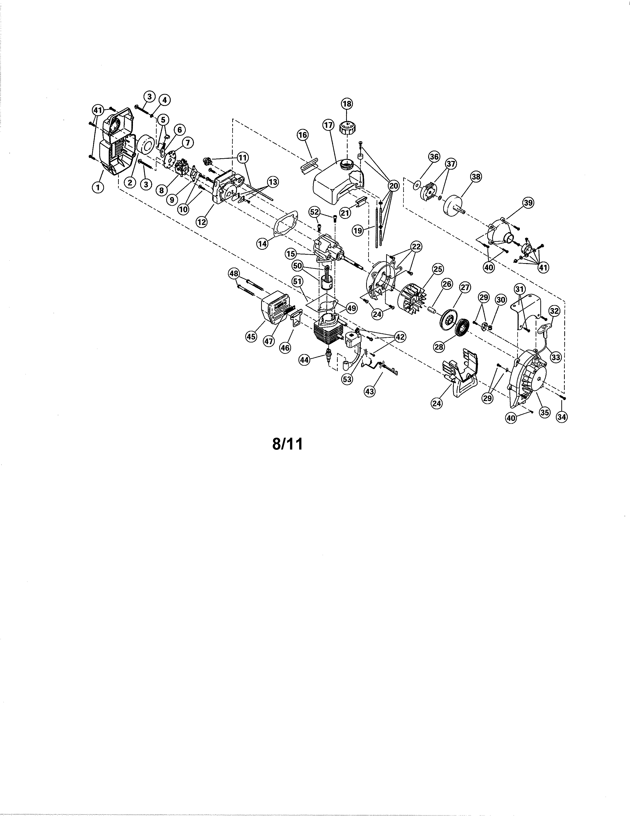 Yard Machines 21A-121R700 crankcase/fuel tank/cylinder diagram