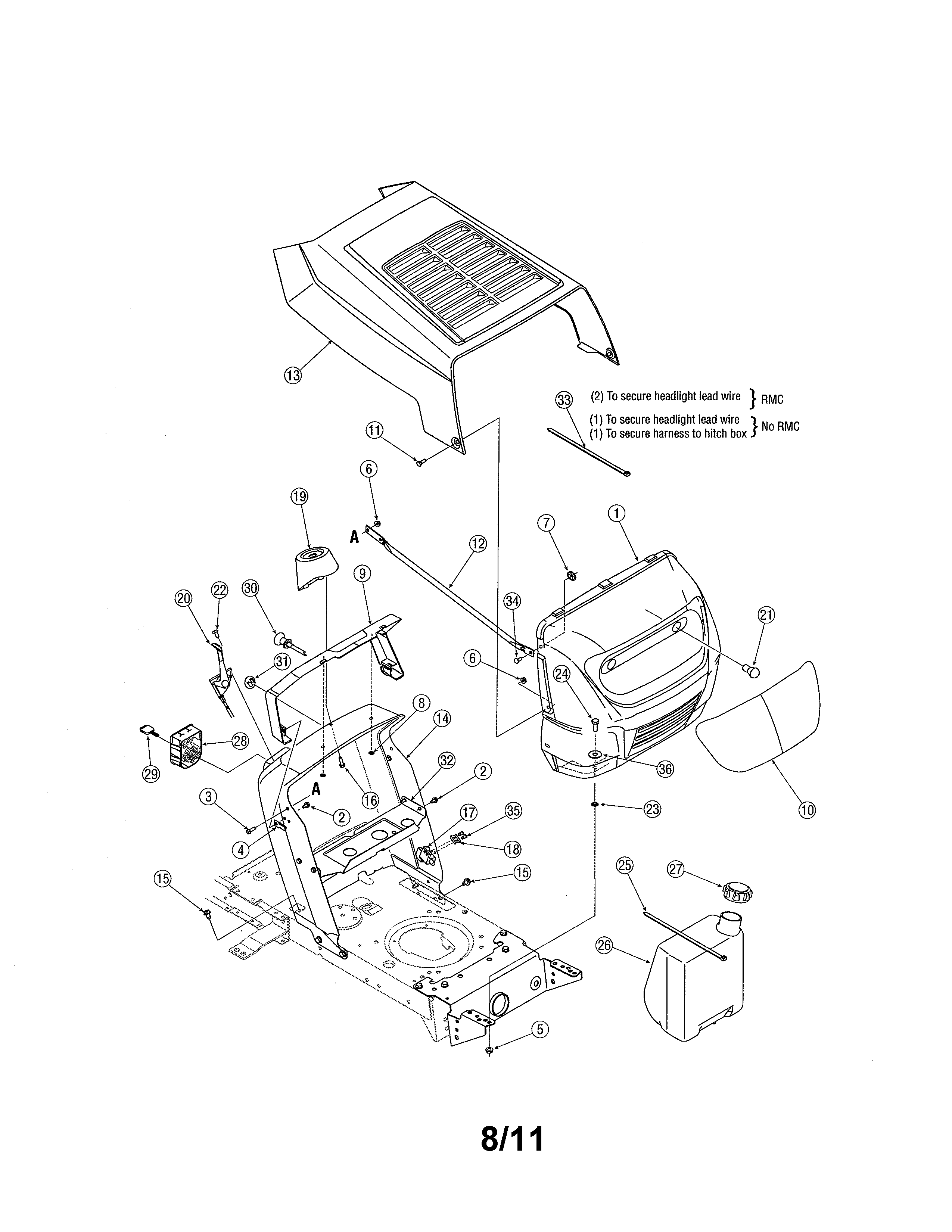 MTD 13AH762F752 hood/grille diagram