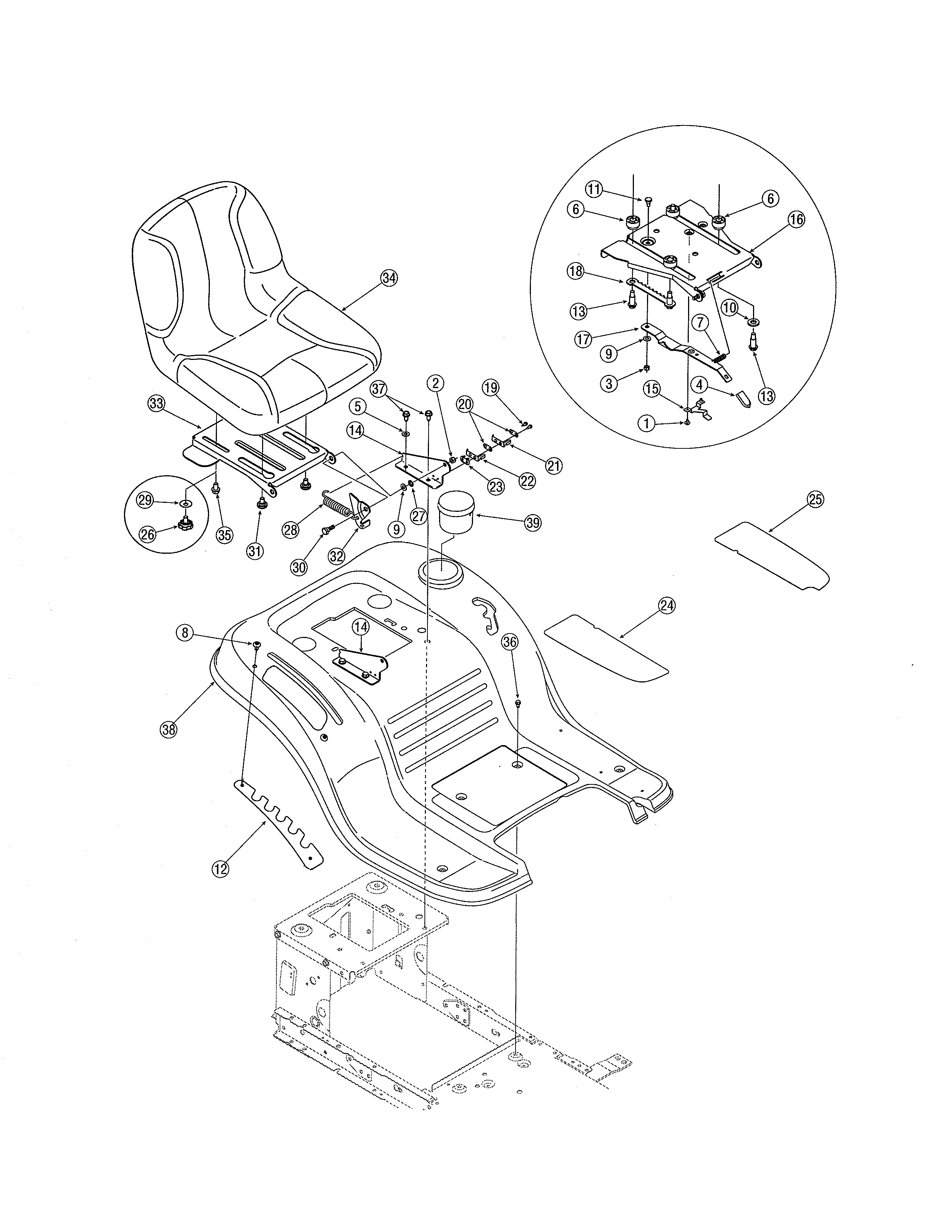 MTD 13AH762F752 seat/fender diagram