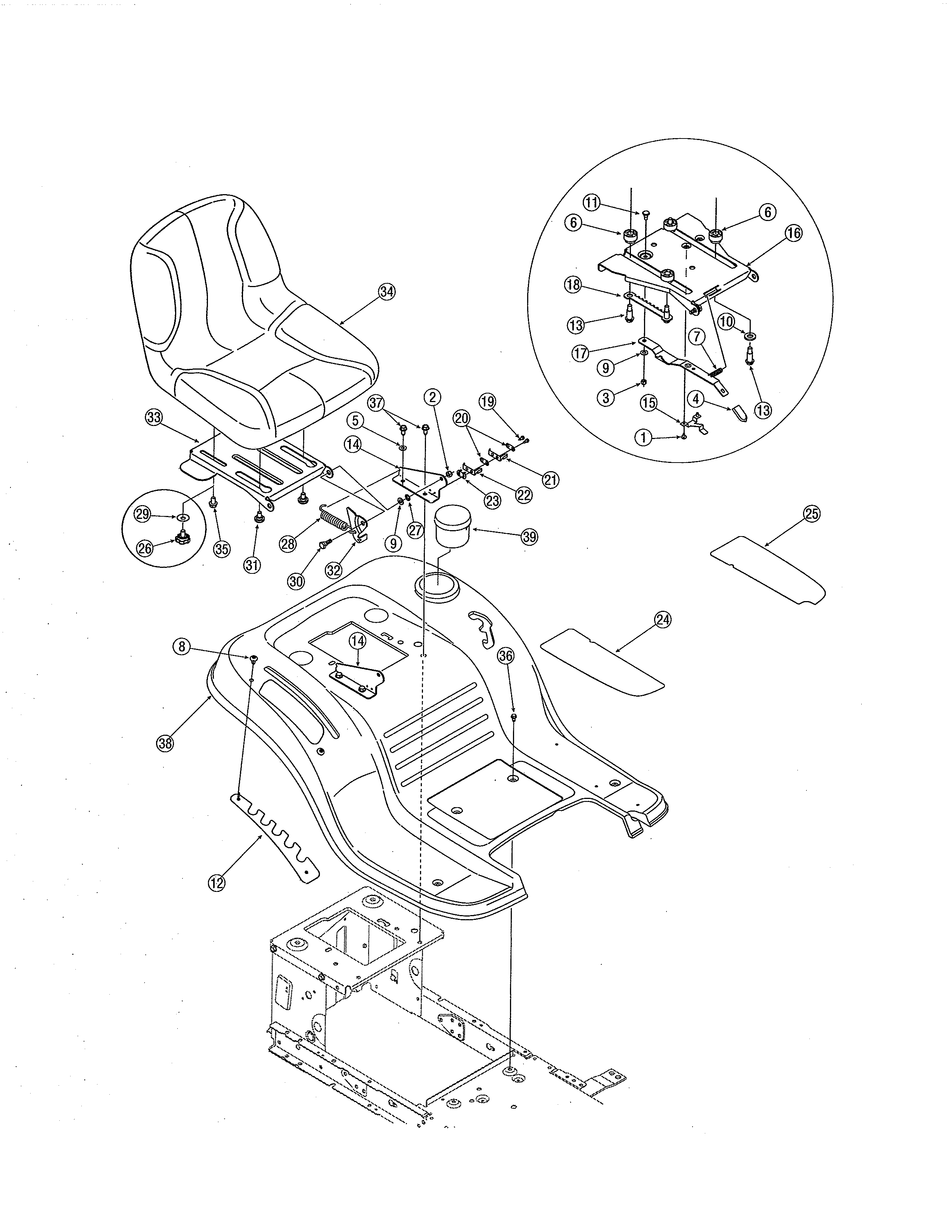 Yard-Man 13AN771G755 seat/fender diagram