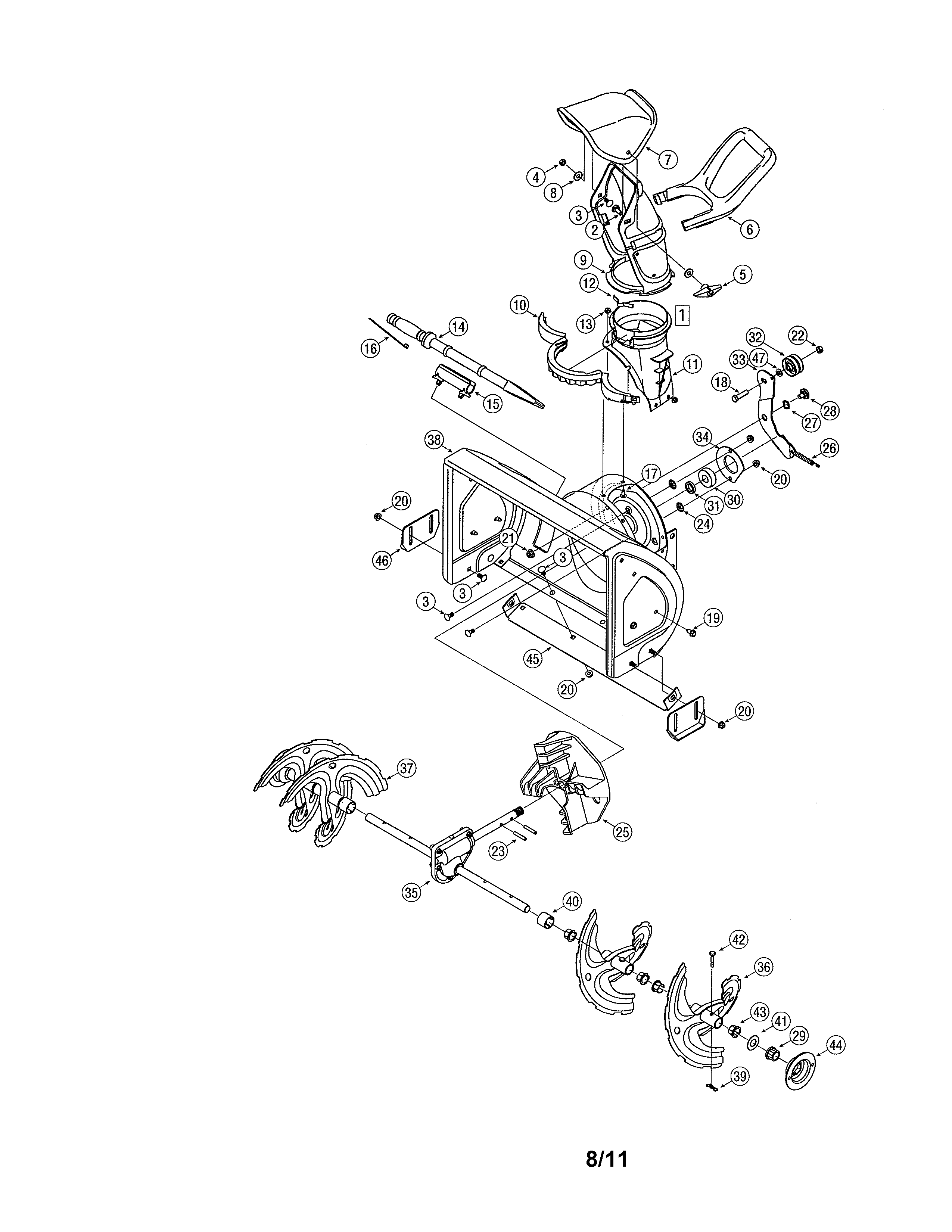MTD 31A-3BAD729 auger & housing diagram