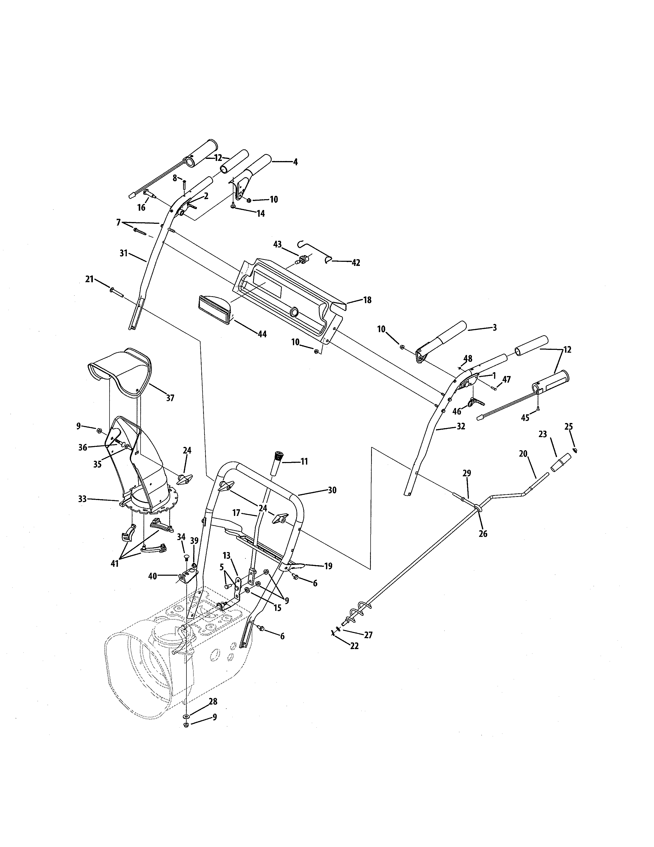 MTD 31AS6BEE731 c/d-style handle/frame/discharge diagram