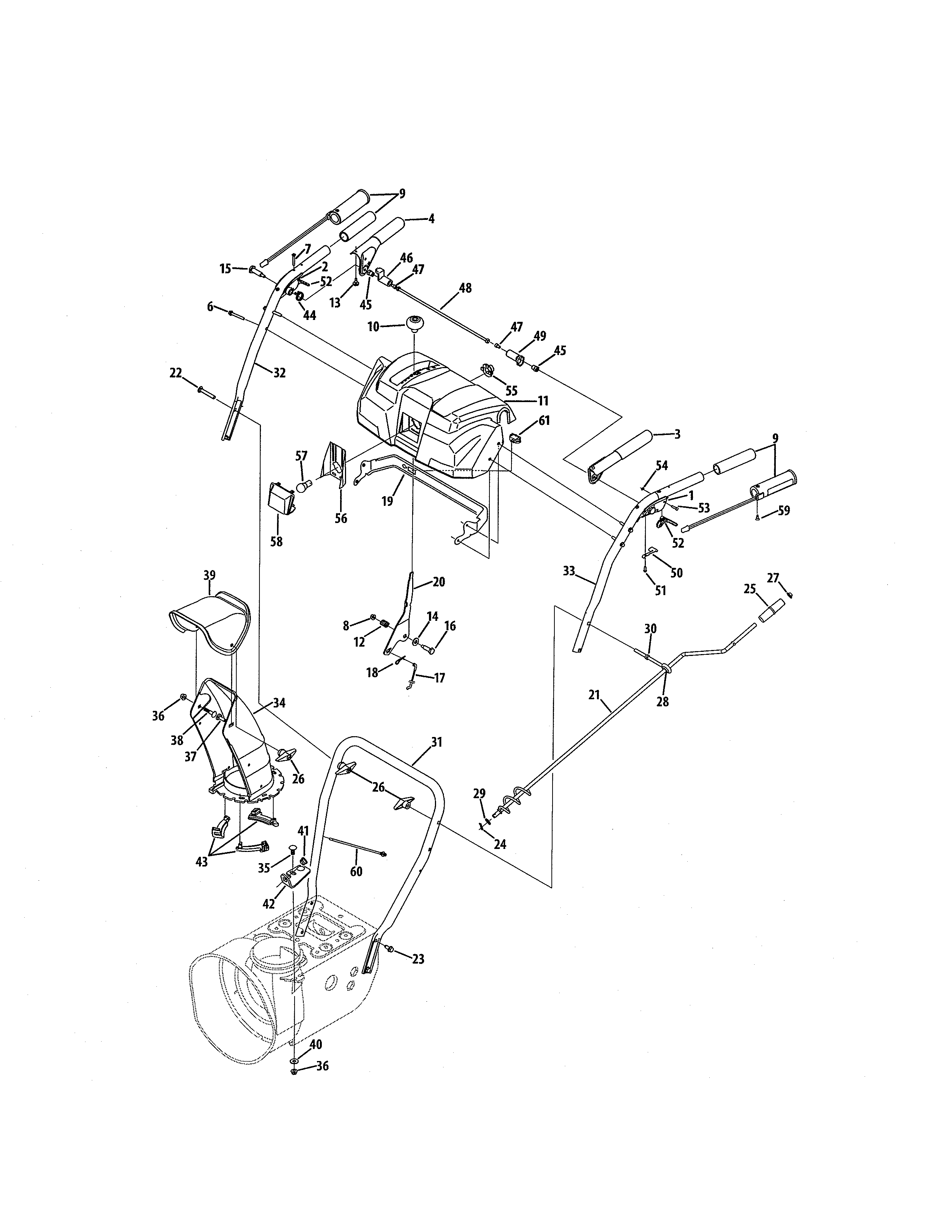 MTD 31AS6BEE731 n-style handle/frame/discharge chute diagram