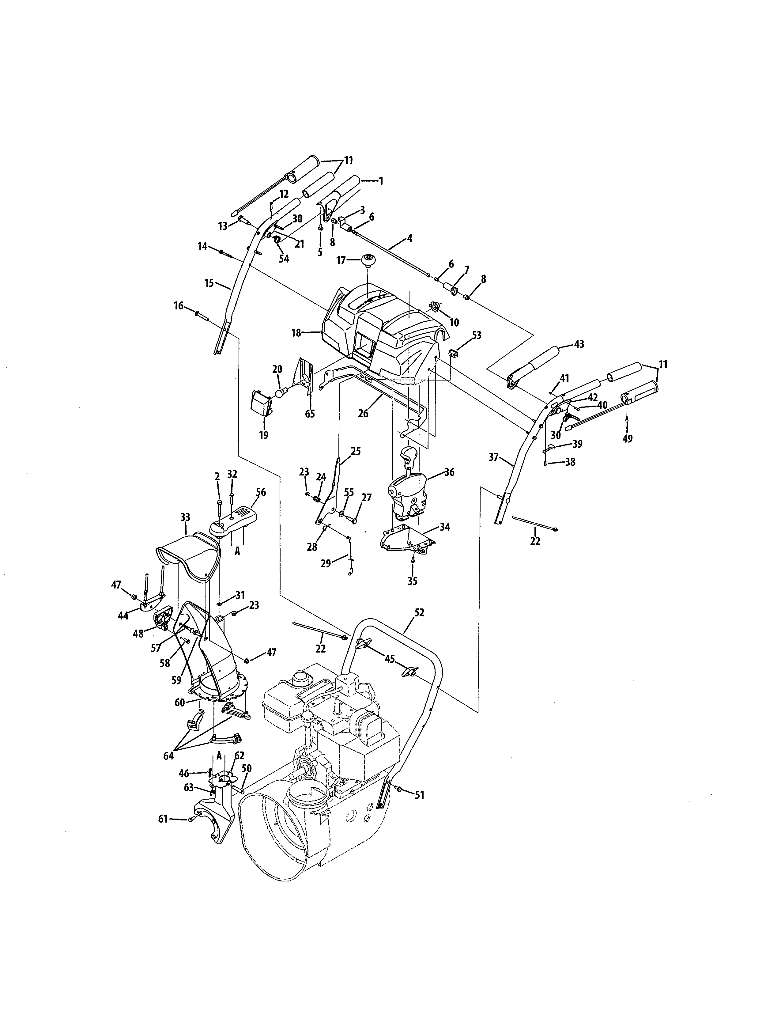 MTD 31AS6BEE731 q-style handle/frame/discharge chute diagram