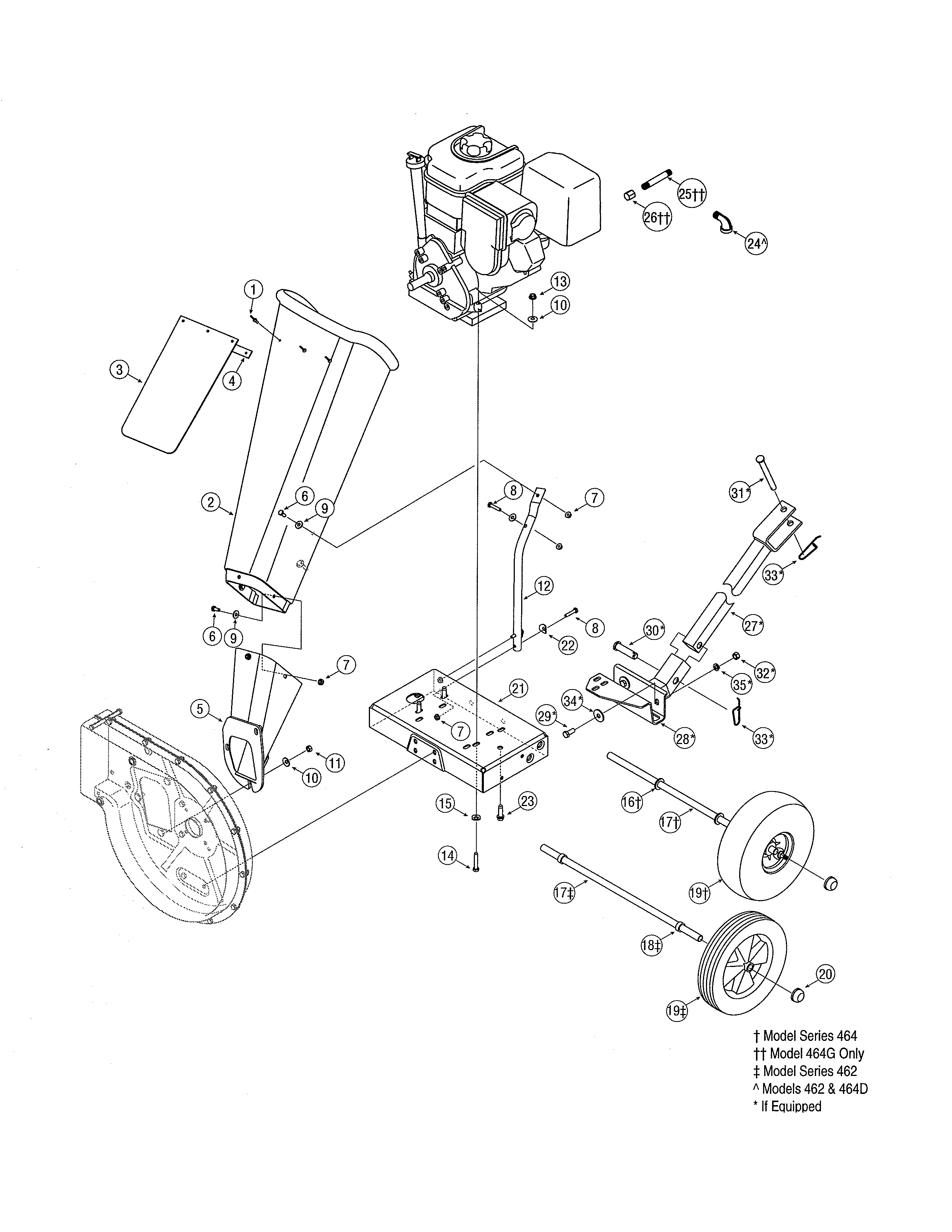 MTD 24A464C731 chute/frame/wheels diagram