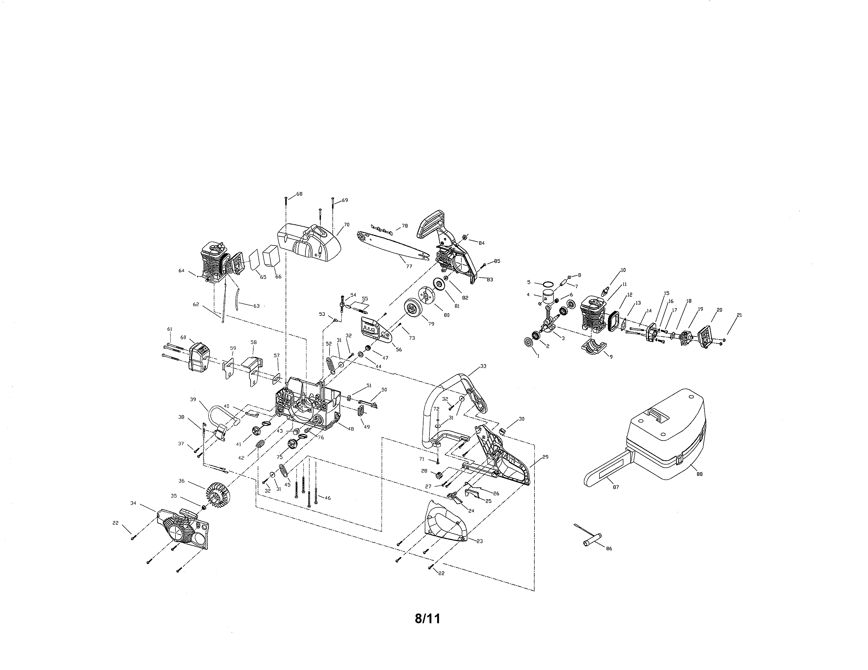 McCulloch MS1839AVCC chain saw diagram