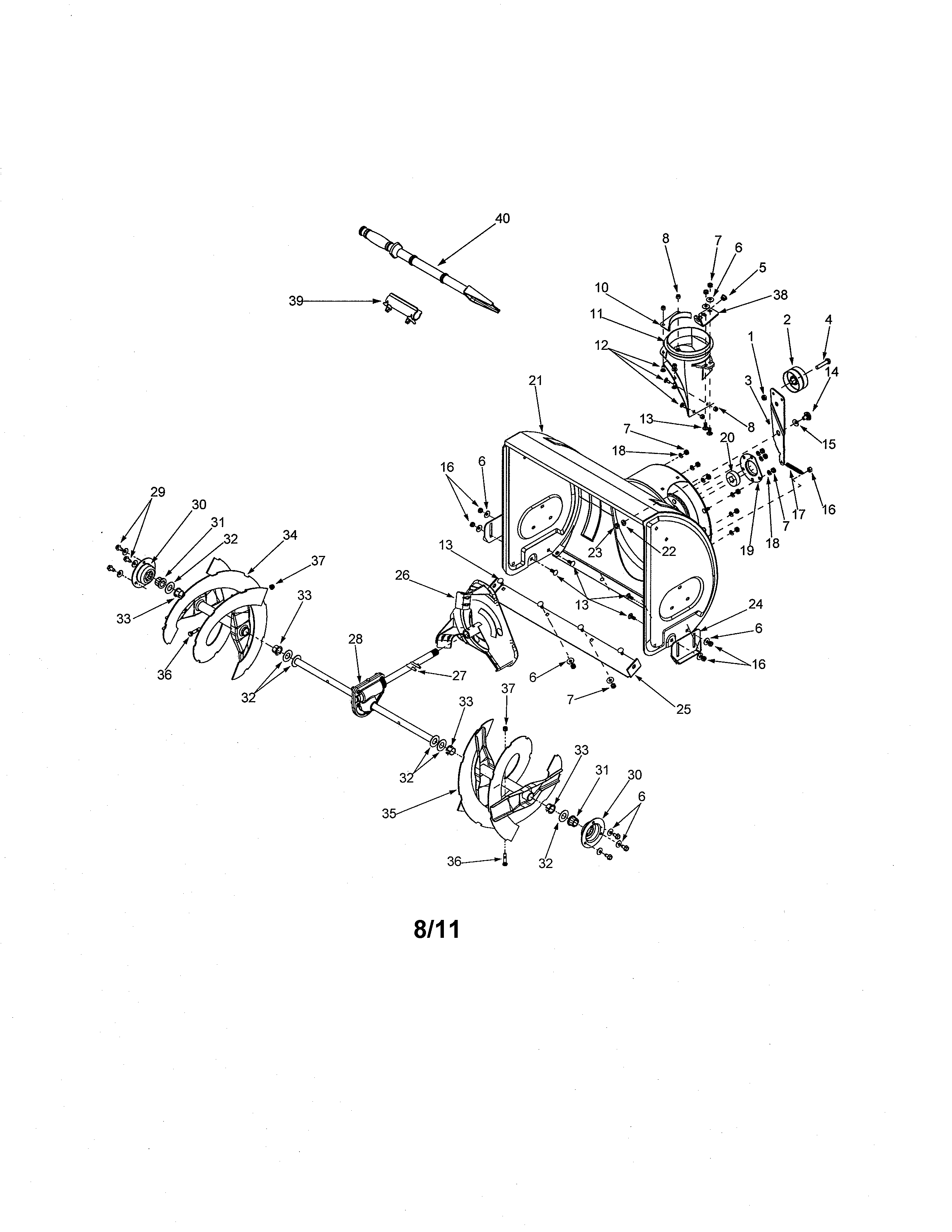 MTD 31BS644E129 auger & housing diagram