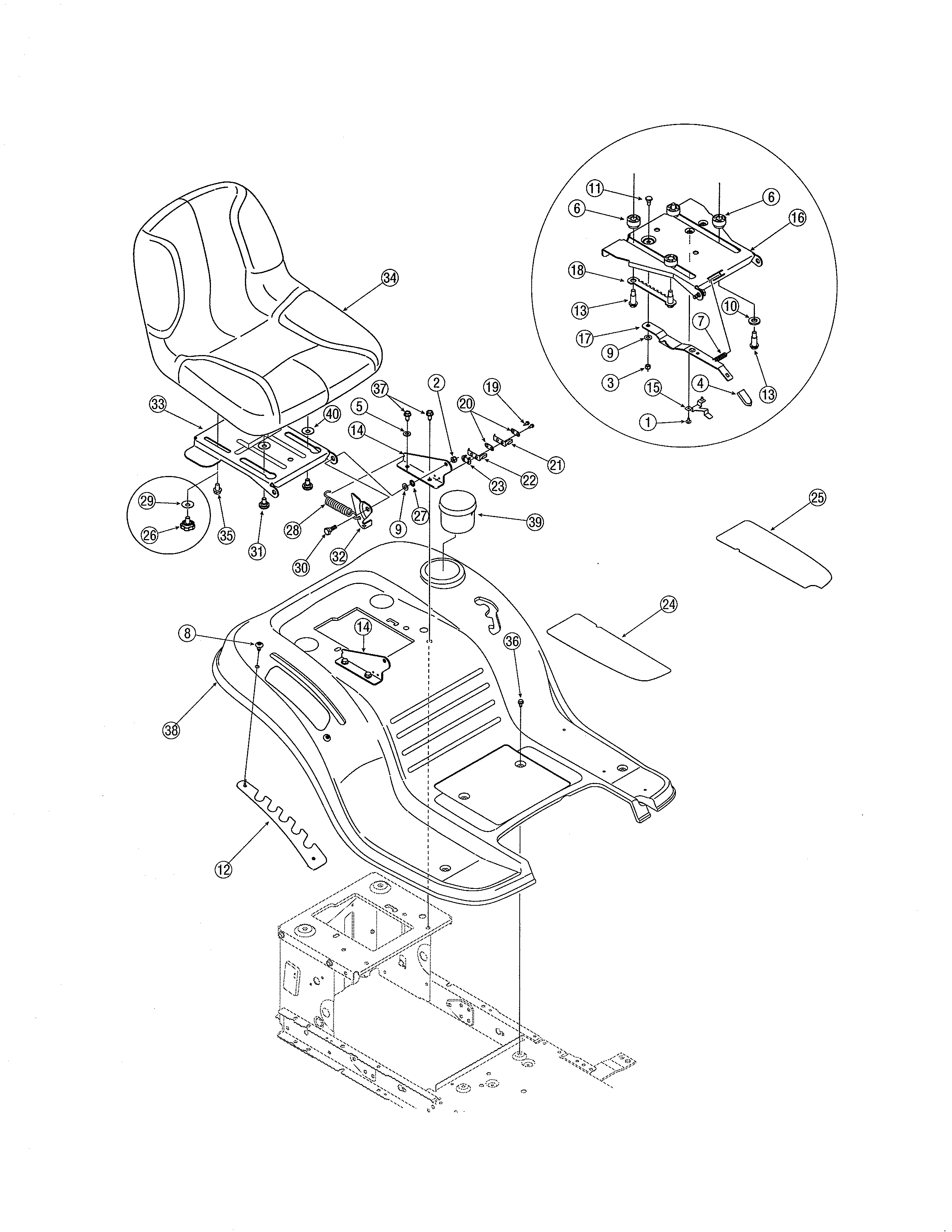 MTD 13AD771G731 seat & fender diagram