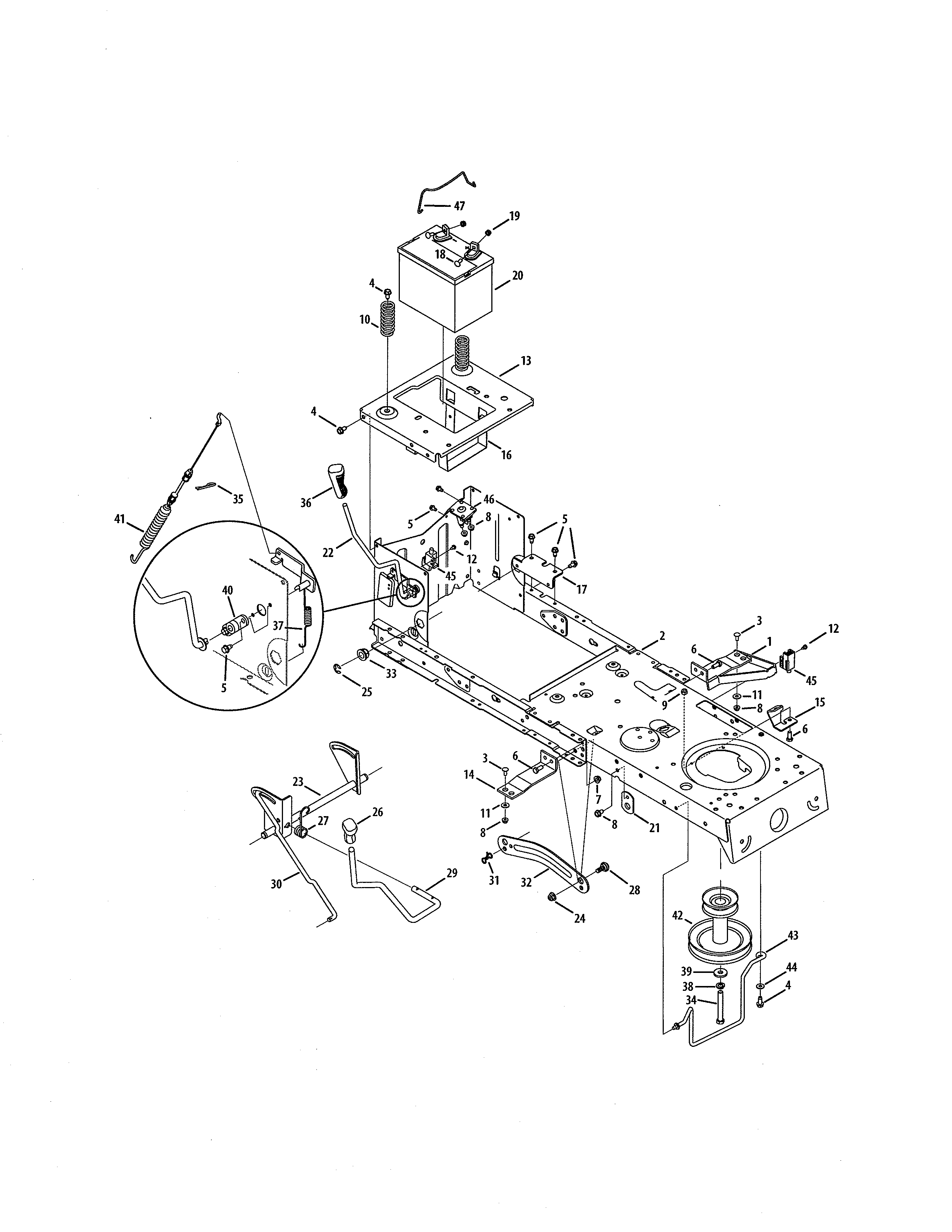 MTD 13AC76LF055 frame & pto lift diagram