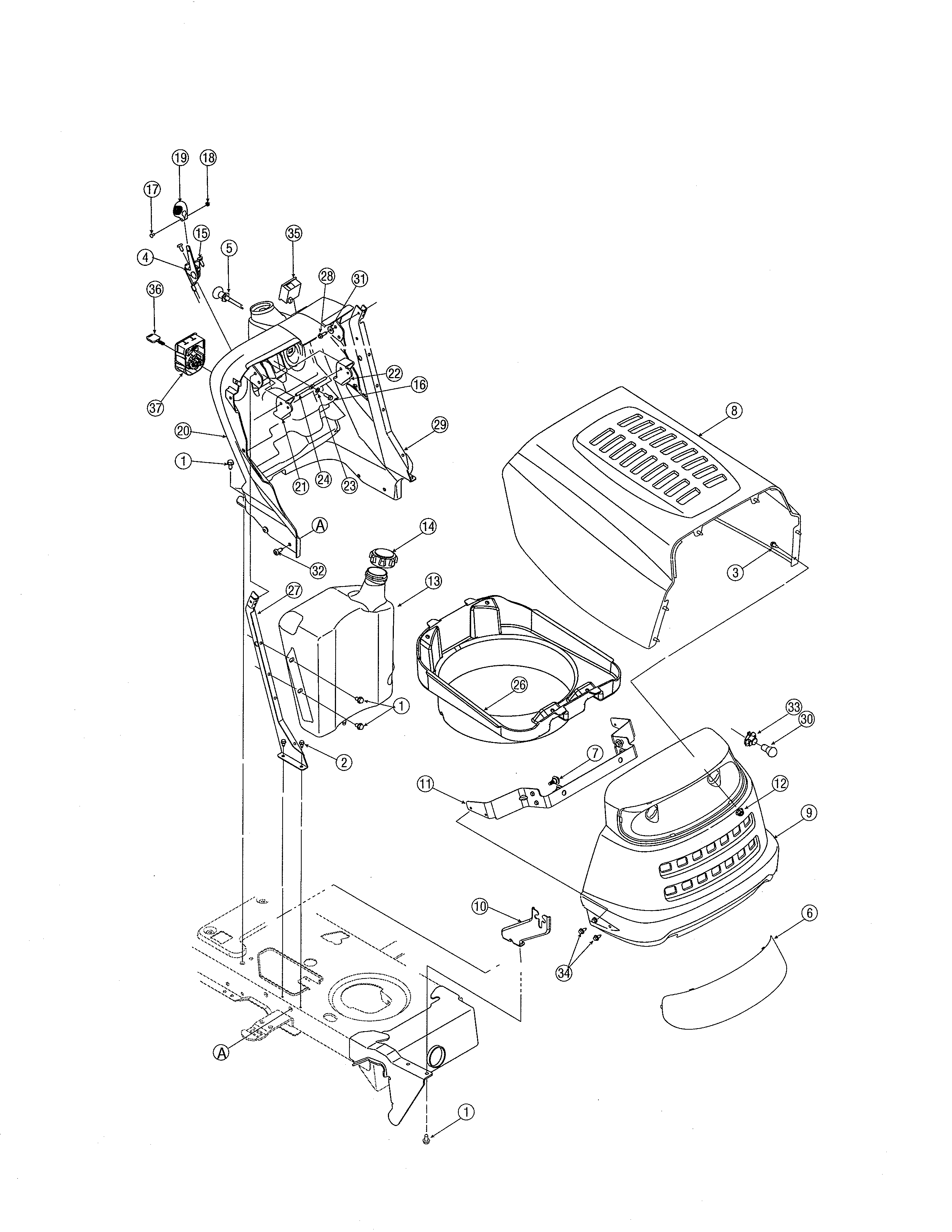 MTD 13AG601H729 hood & bumper diagram
