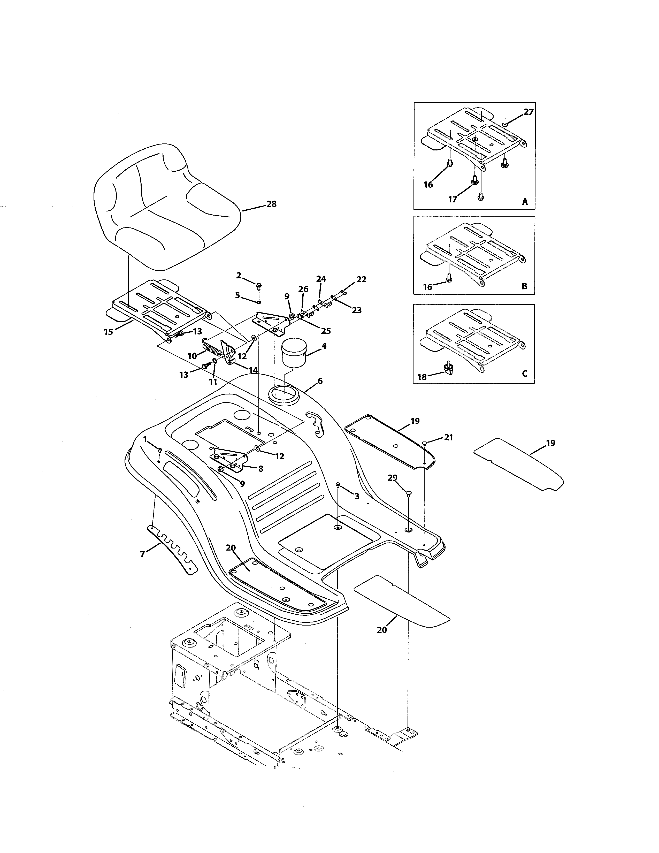 MTD 13WC76LF031 seat & fender diagram