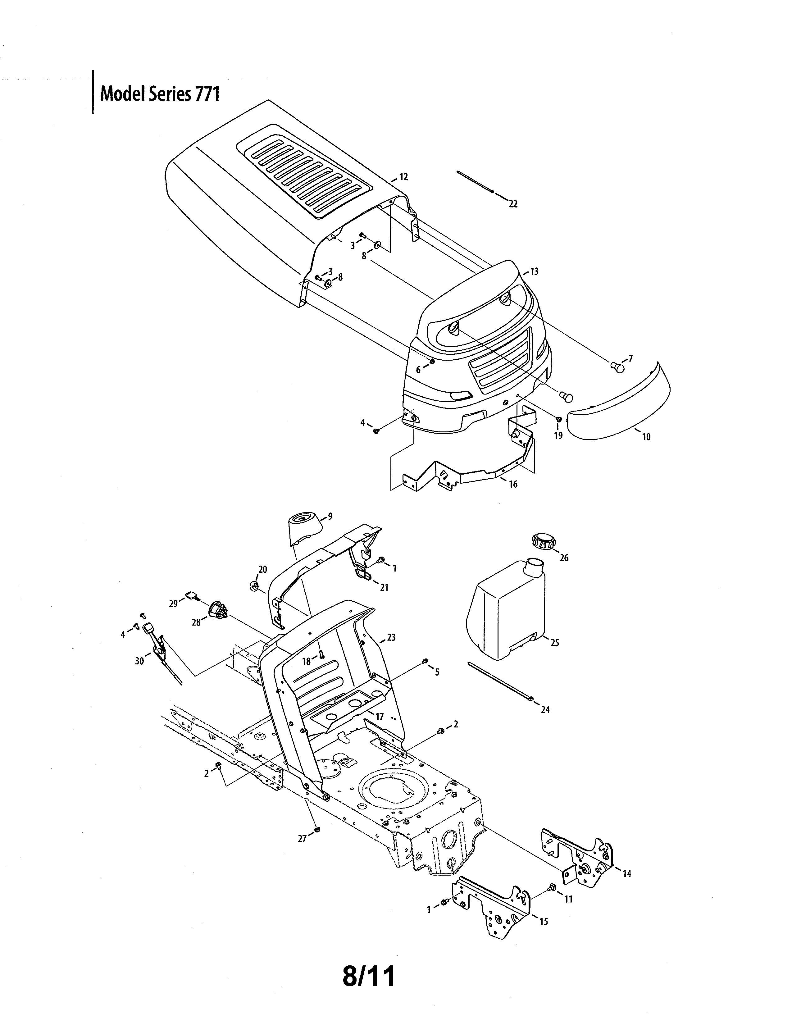 MTD 13AO772G055 bumper & hood - series 771 diagram