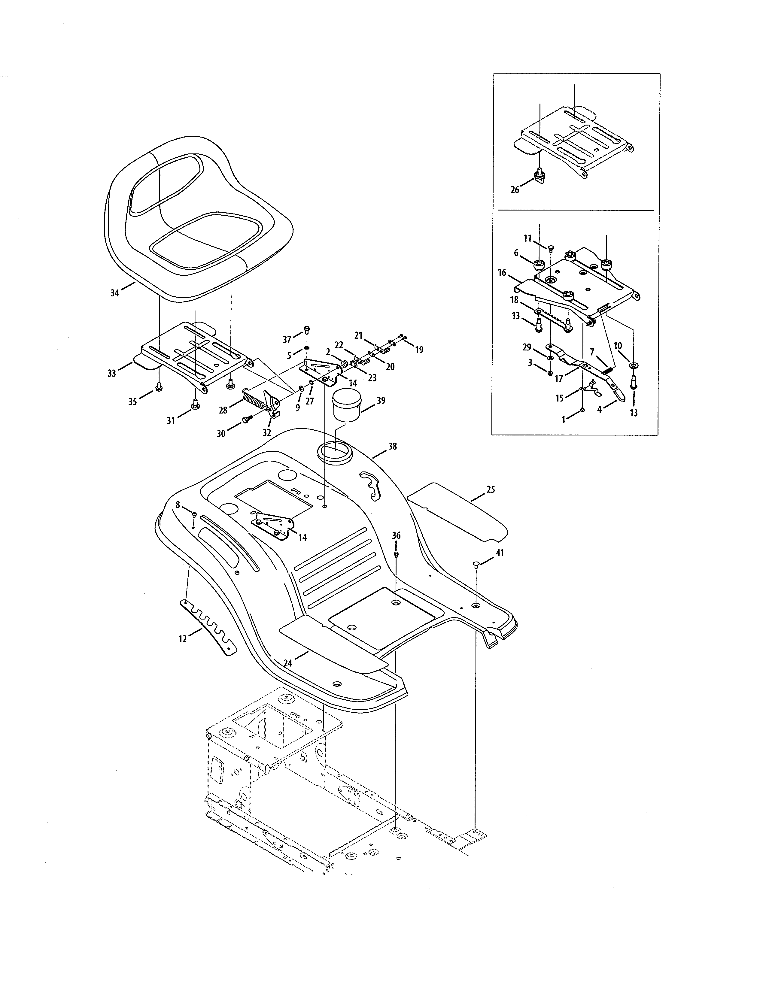 MTD 13AO772G055 seat & fender diagram