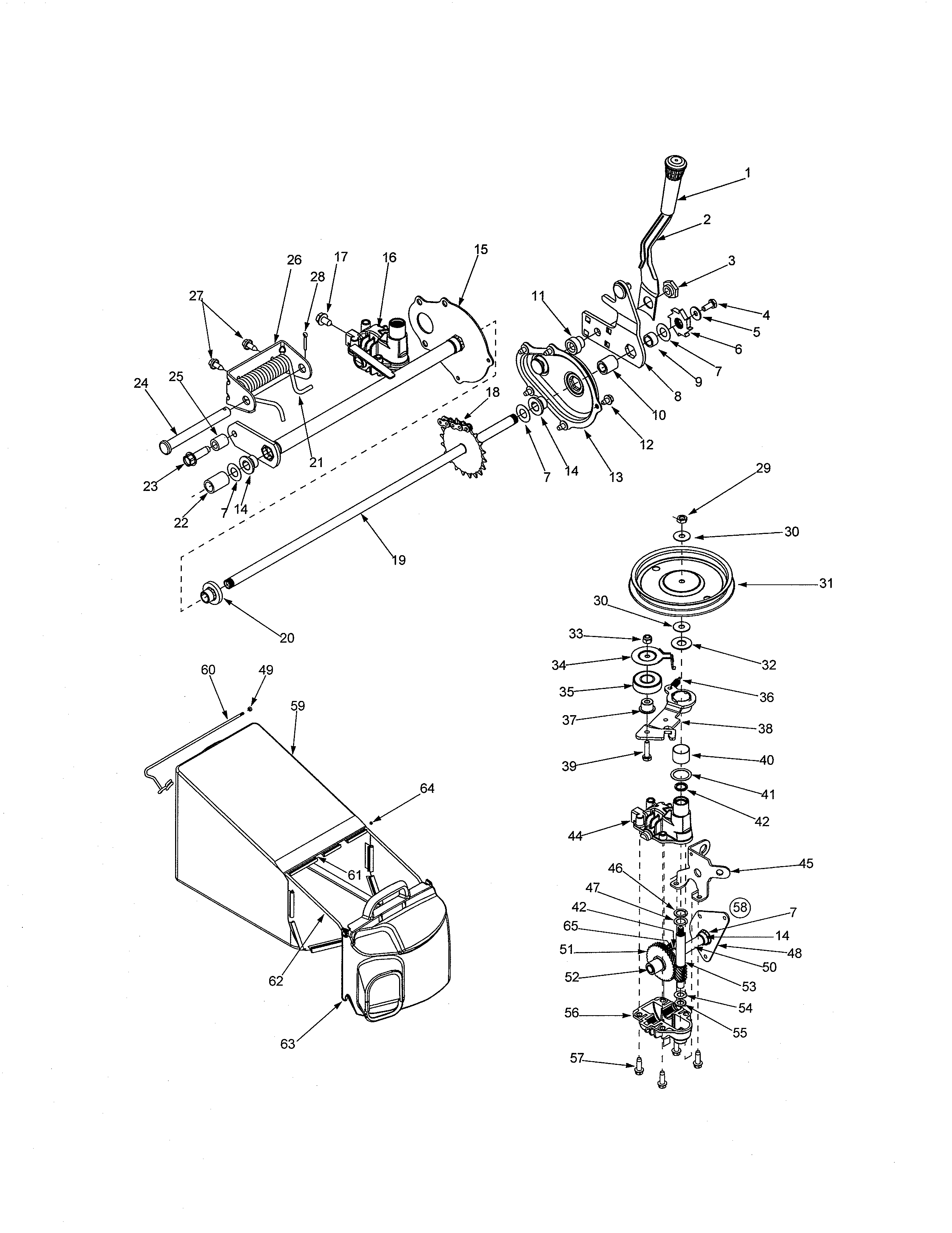 Yard-Man 12A-978Q701 drive control/grass bag diagram