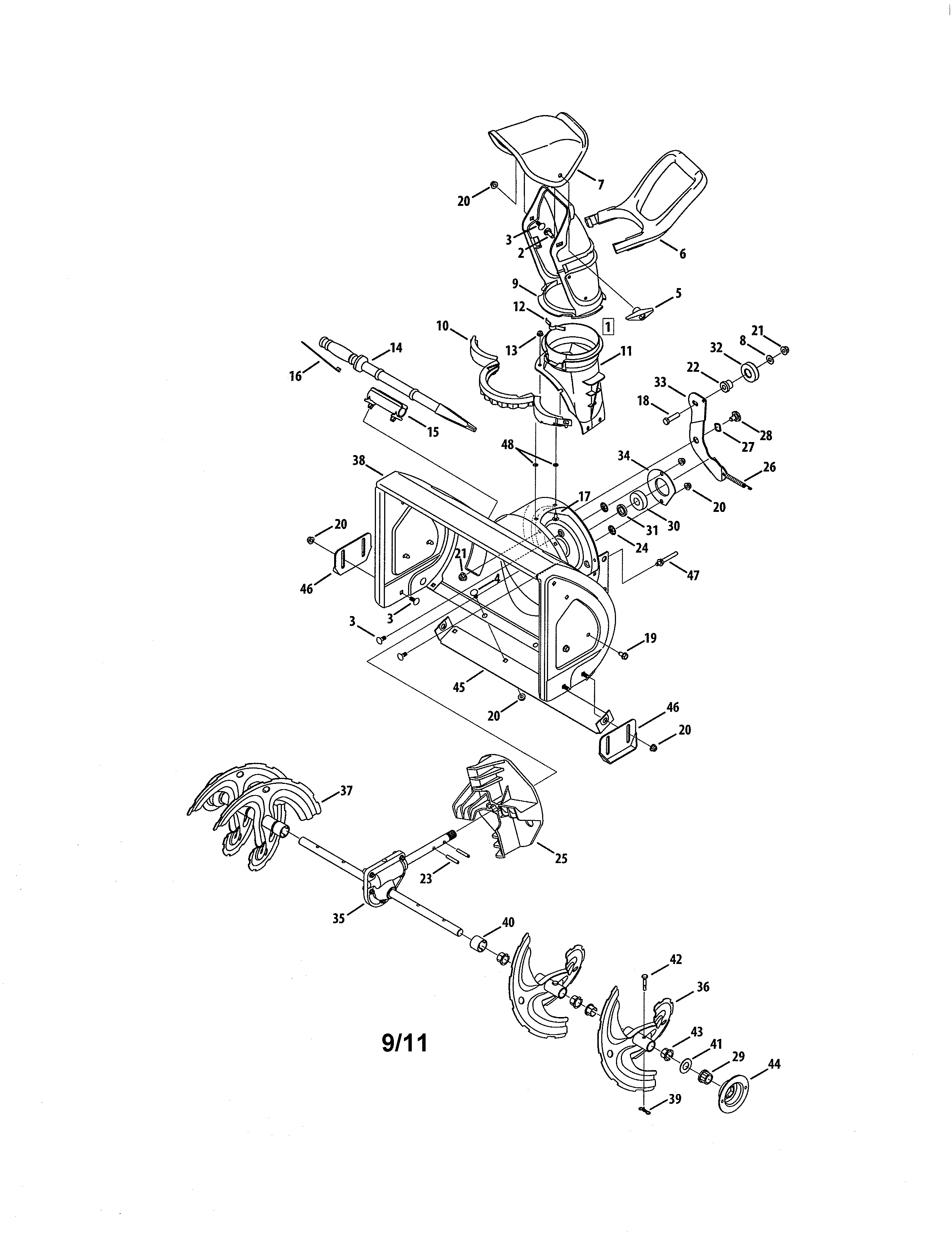 MTD 31A-32AD729 auger/housing/discharge chute diagram