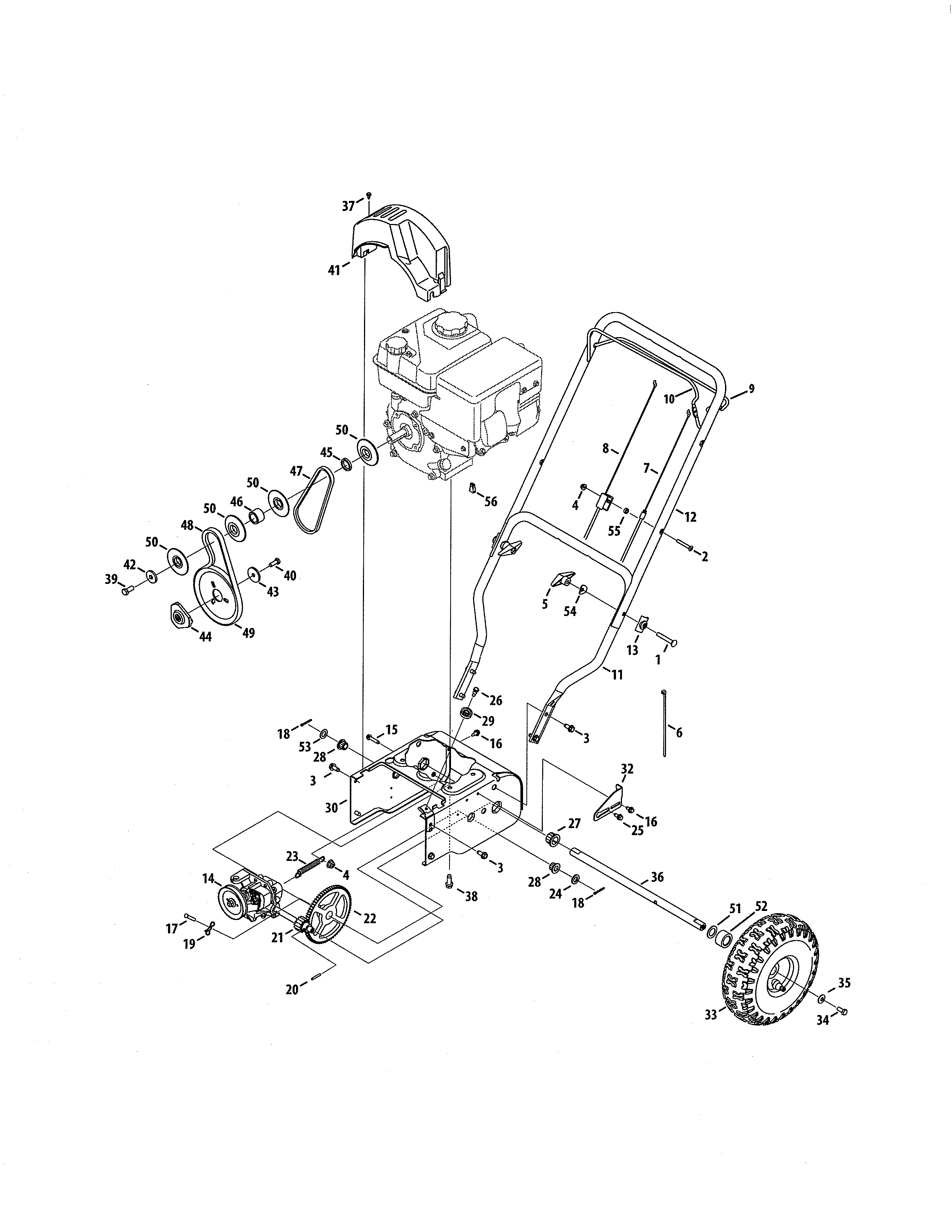 MTD 31A-32AD729 handle/frame/drive system diagram