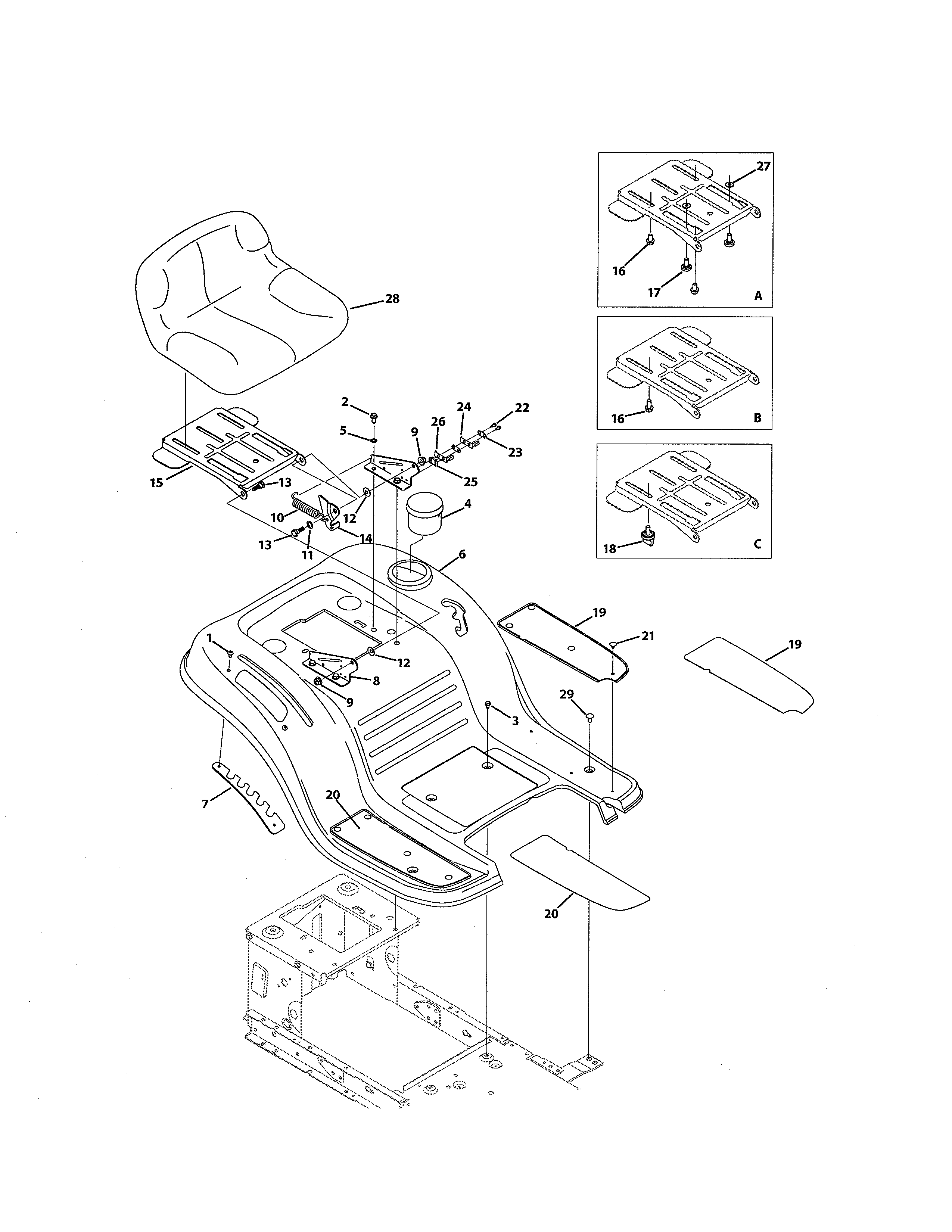 MTD 769-05404 seat and fender diagram