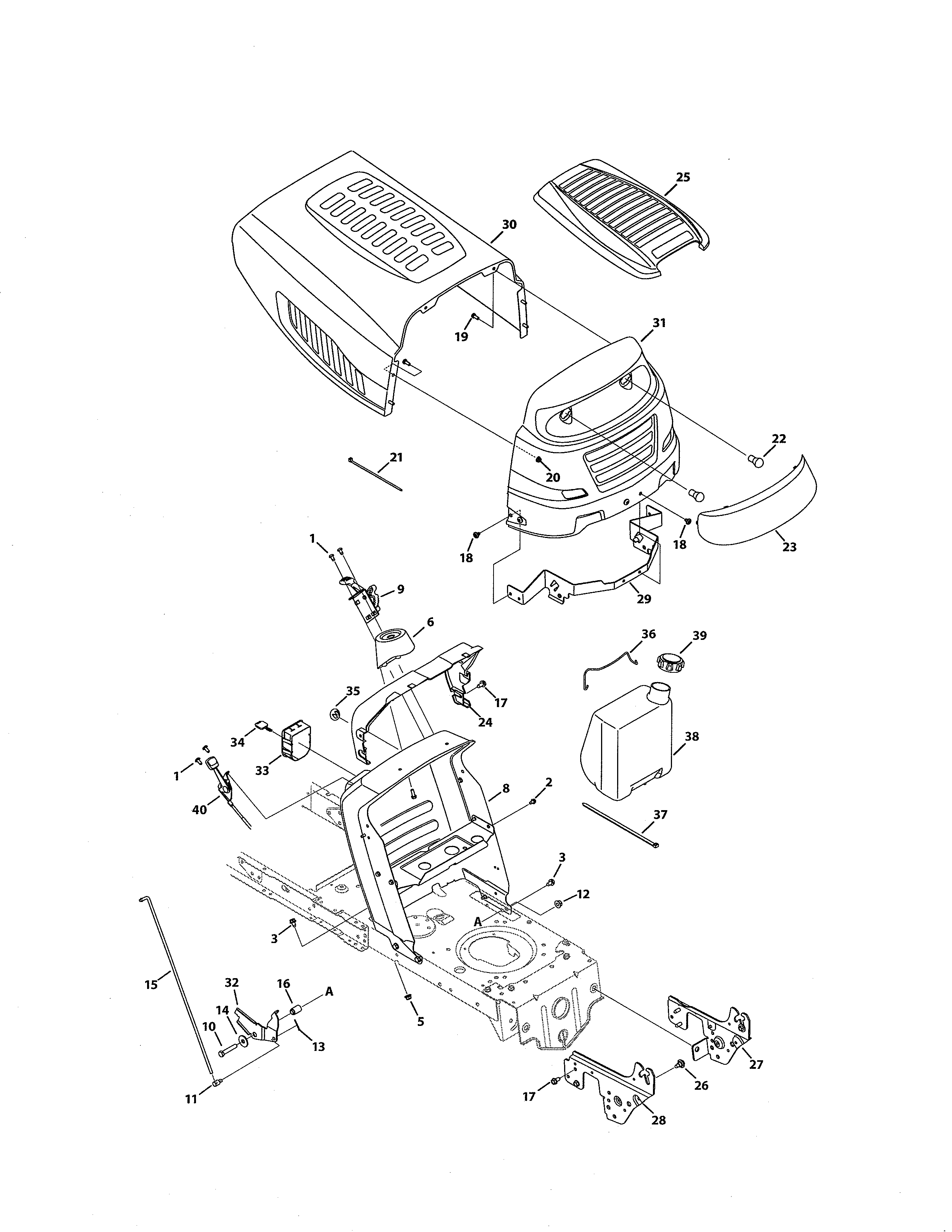 MTD 13AN772G055 5 style hood diagram