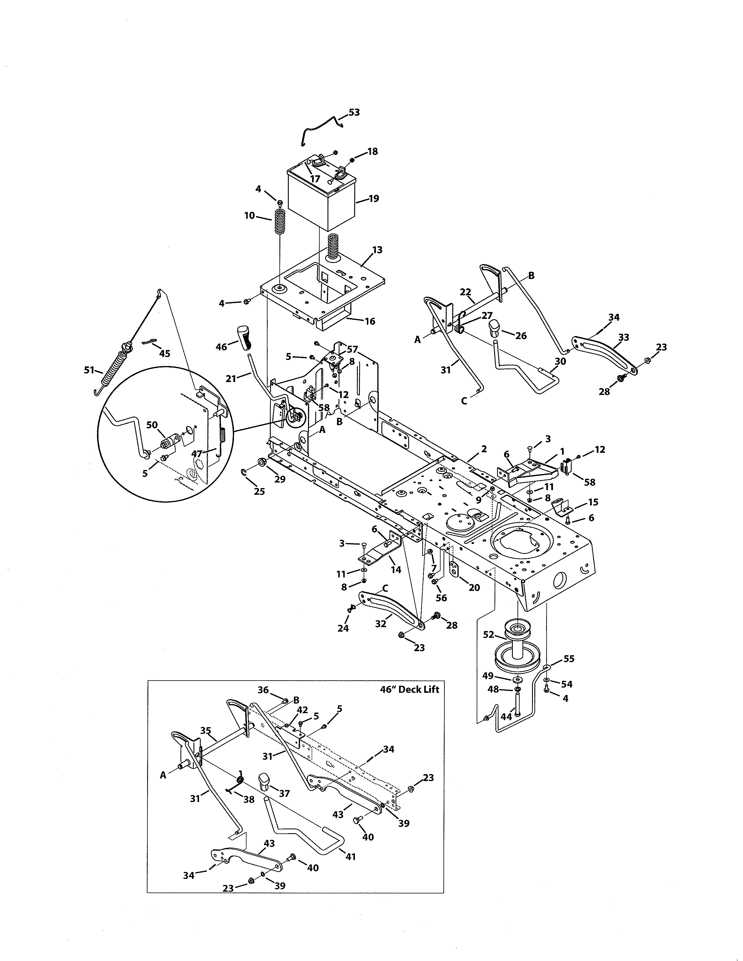 MTD 13AN772G055 frame & pto lift diagram
