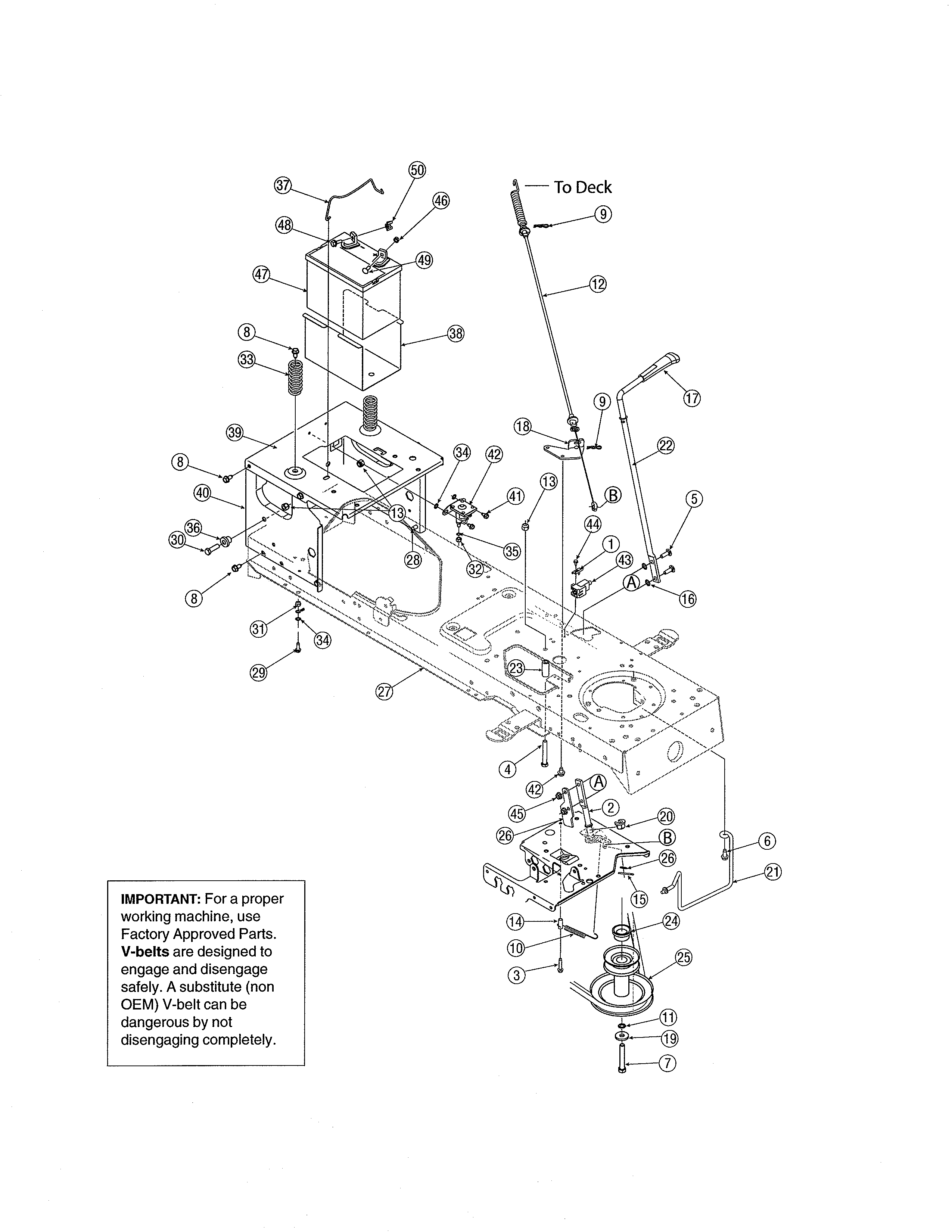 MTD 13AL606G730 frame & pto lift diagram