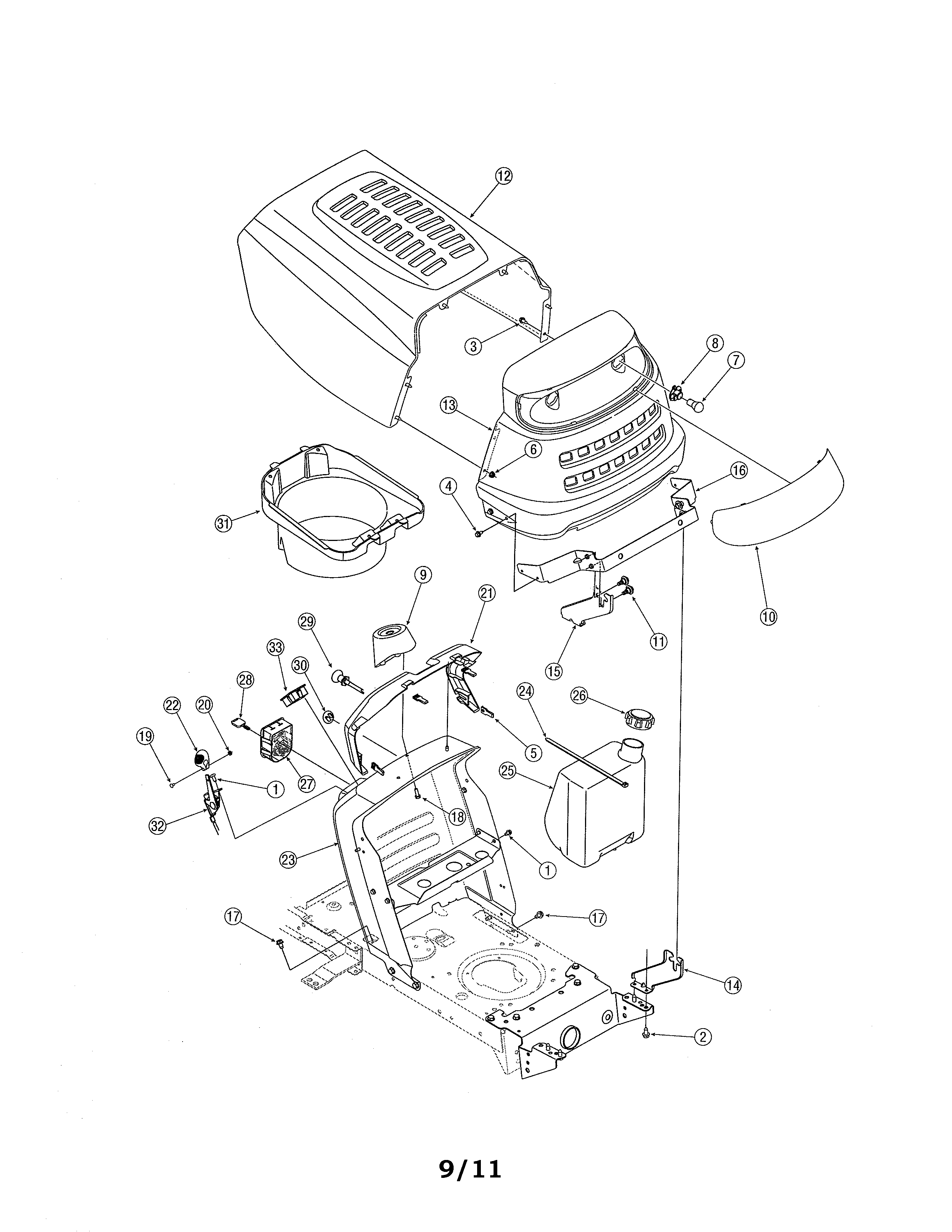 MTD 13AN791G755 bumper & hood diagram