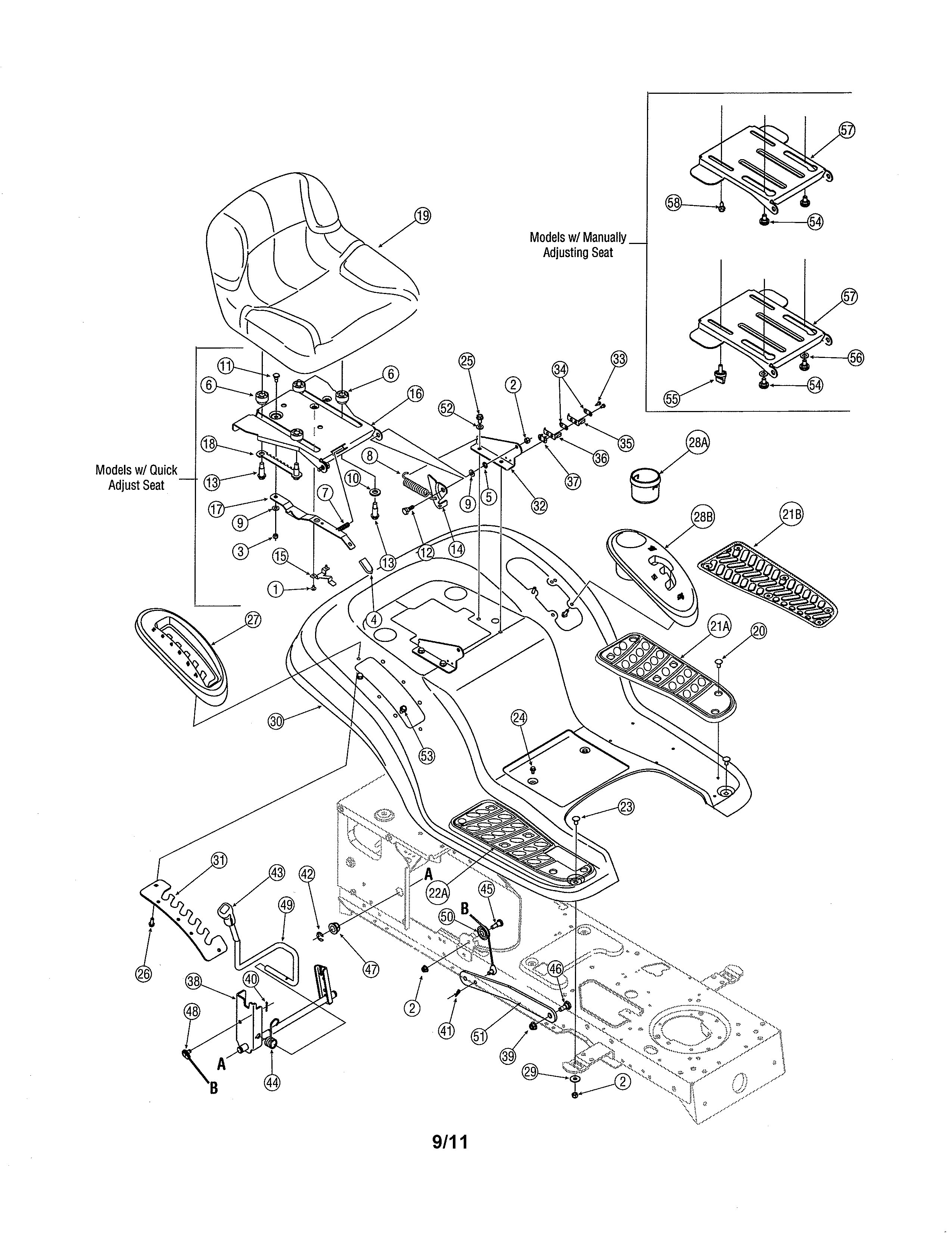 Yard-Man 13AX605G755 seat/fender diagram