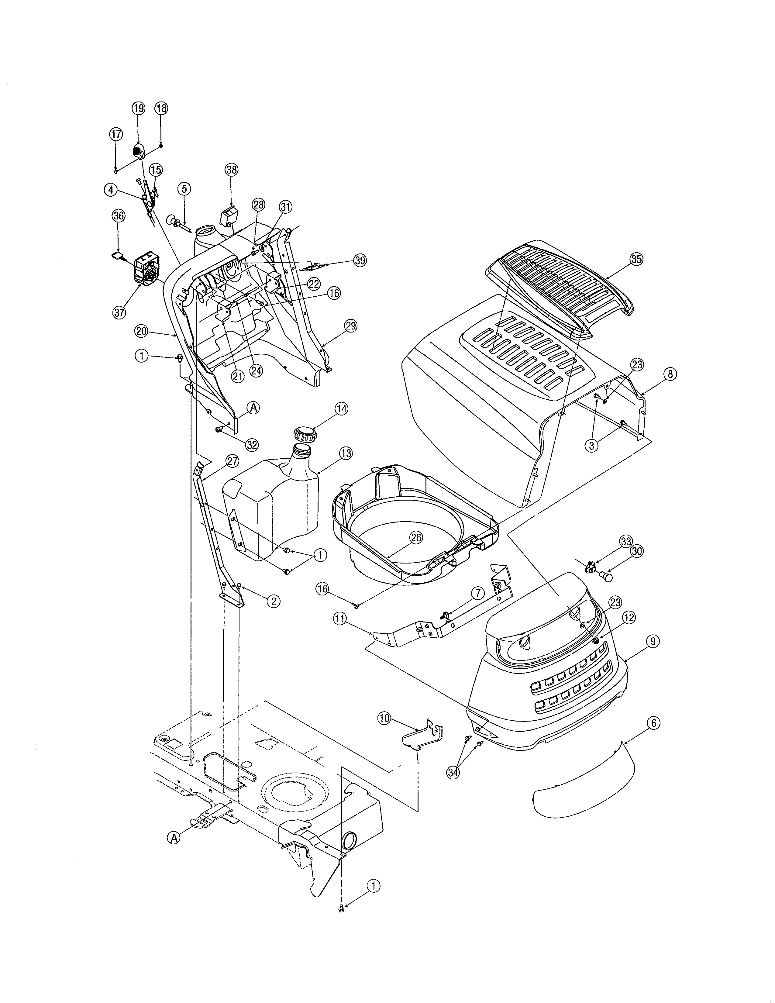 Yard-Man 13AX605G755 hood/bumper diagram