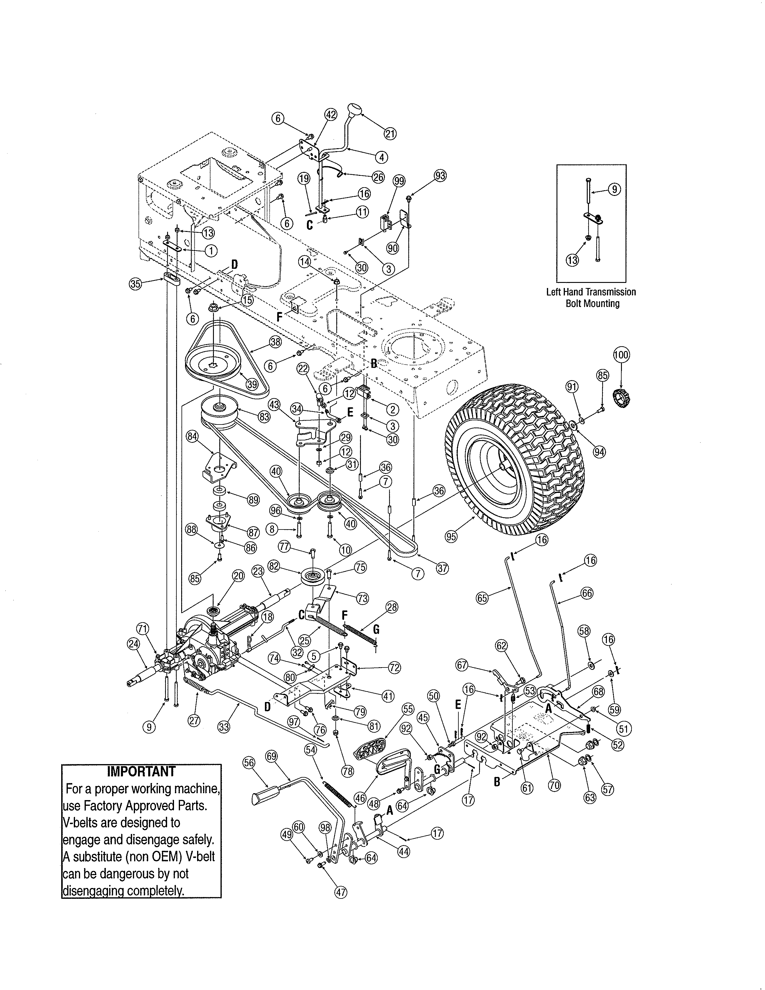 Yard-Man 13AX605G755 drive/wheels diagram