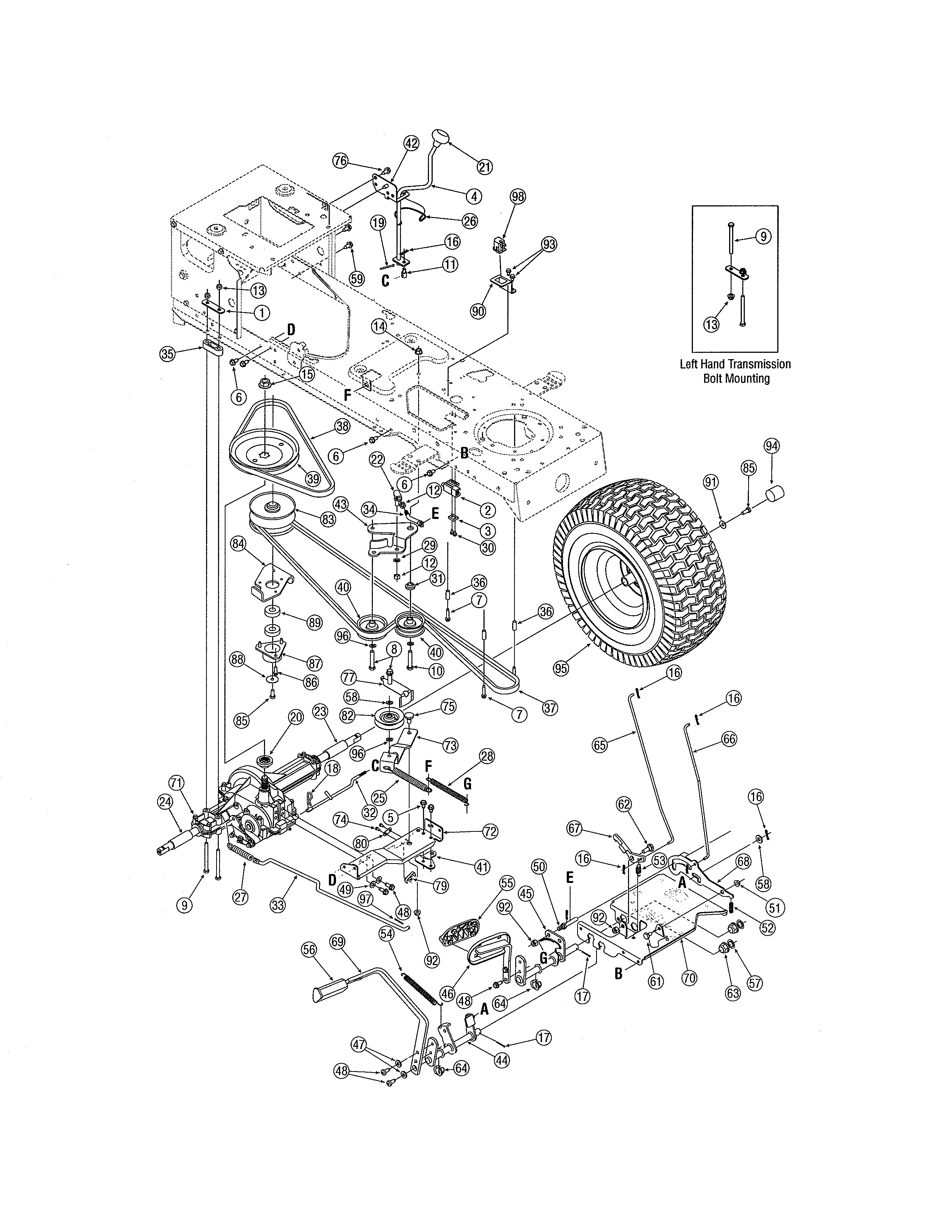 MTD 13BP605H755 drive/wheel diagram