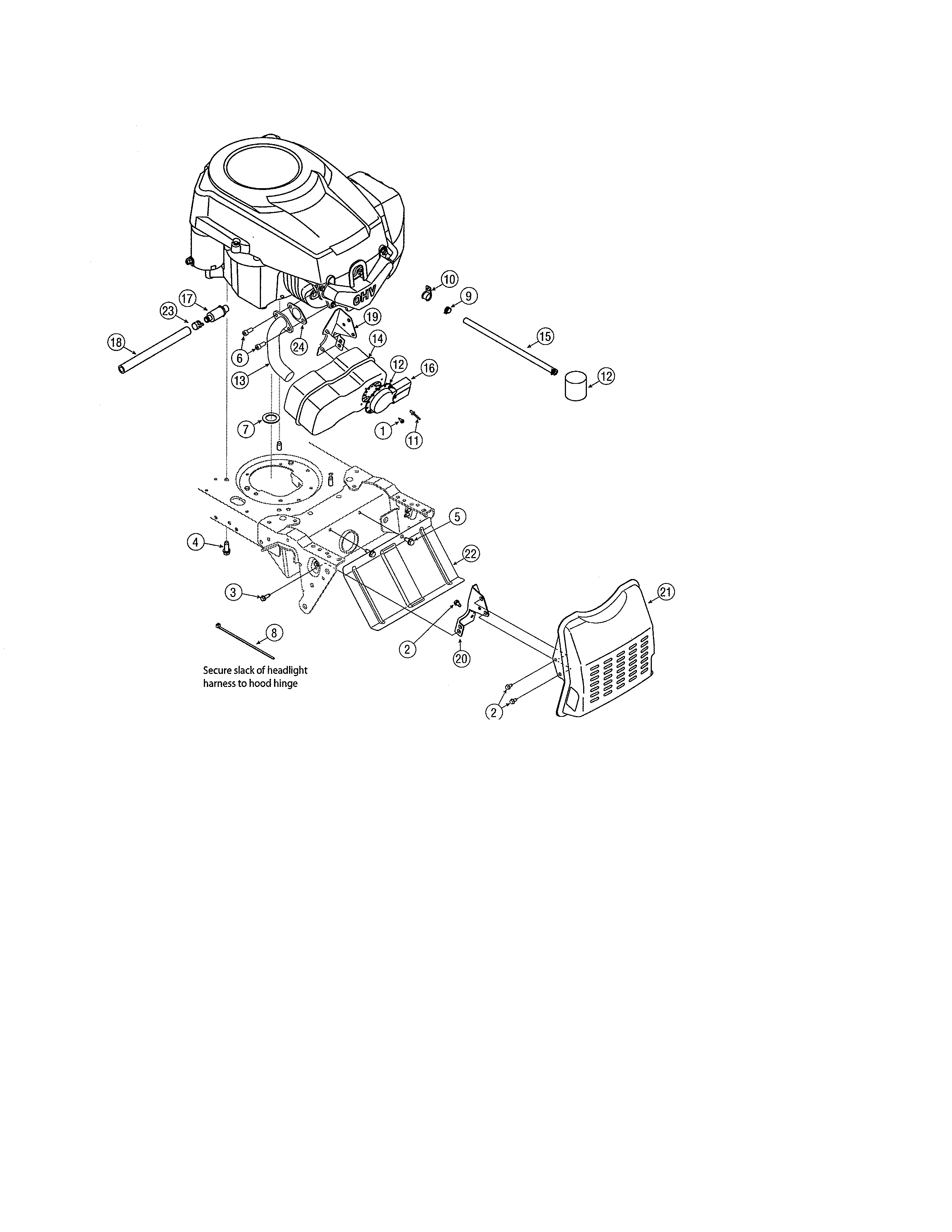 MTD 13BP605H755 kohler courage single engine-t style hood diagram