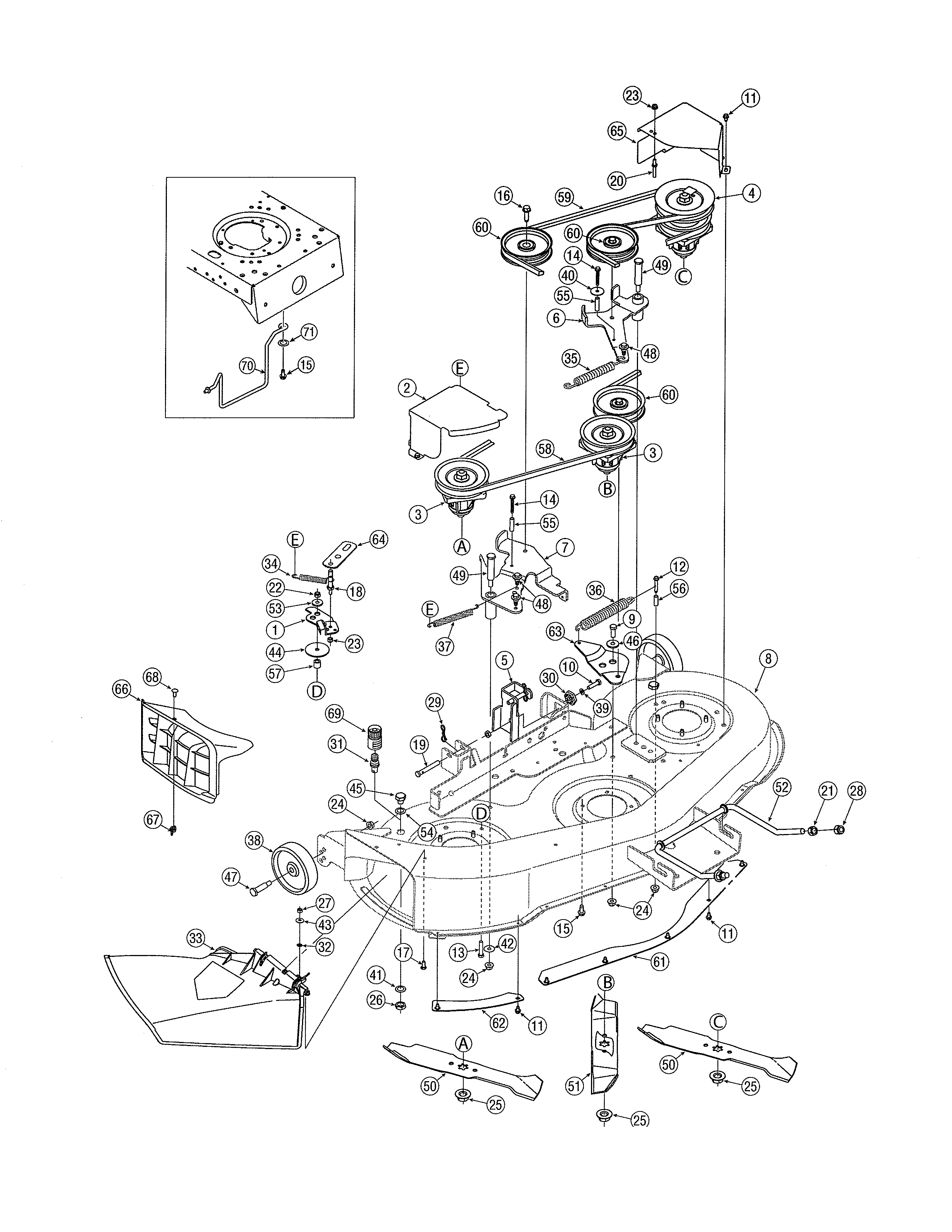 MTD 13BP605H755 46" manual pto deck diagram