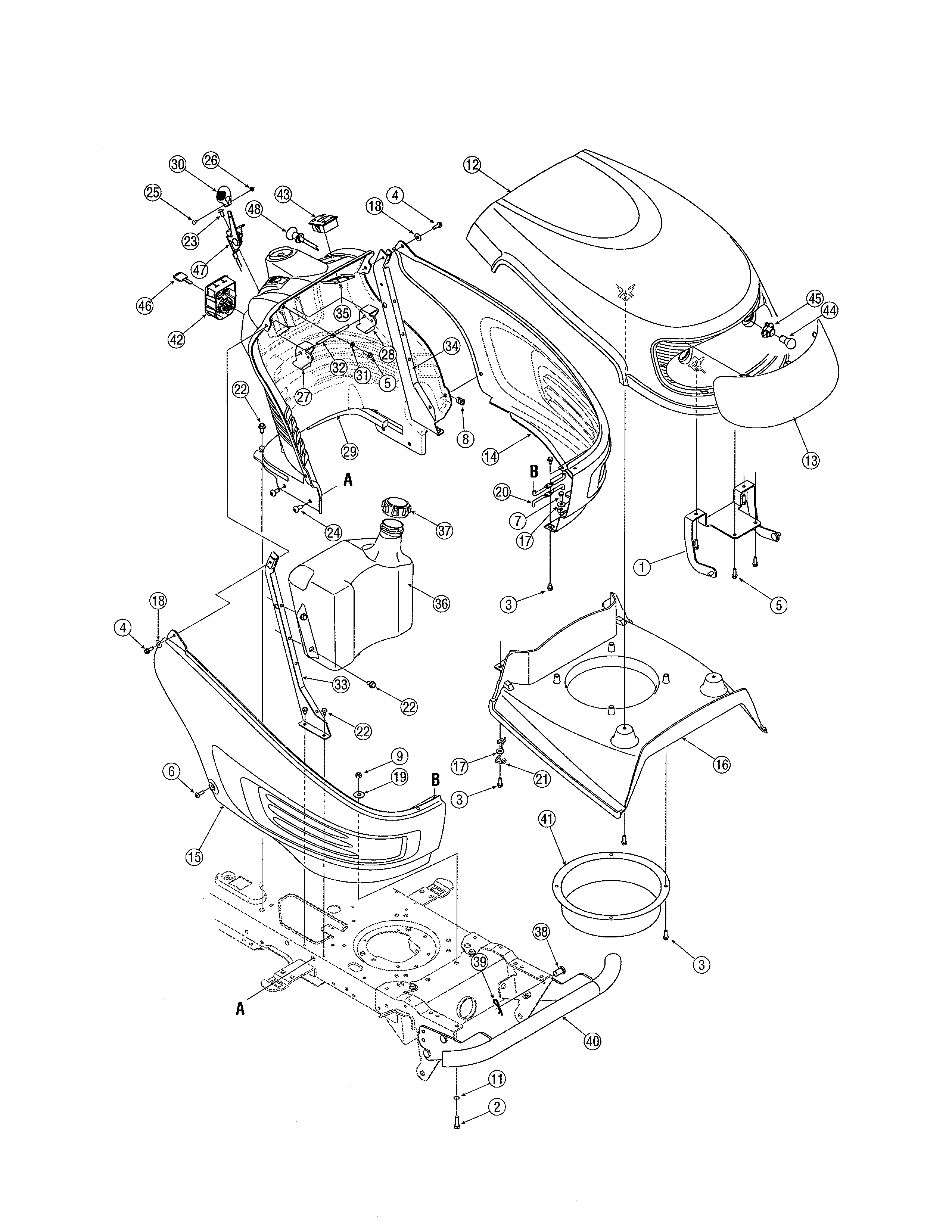 MTD 13AR606P730 hood/bumper diagram