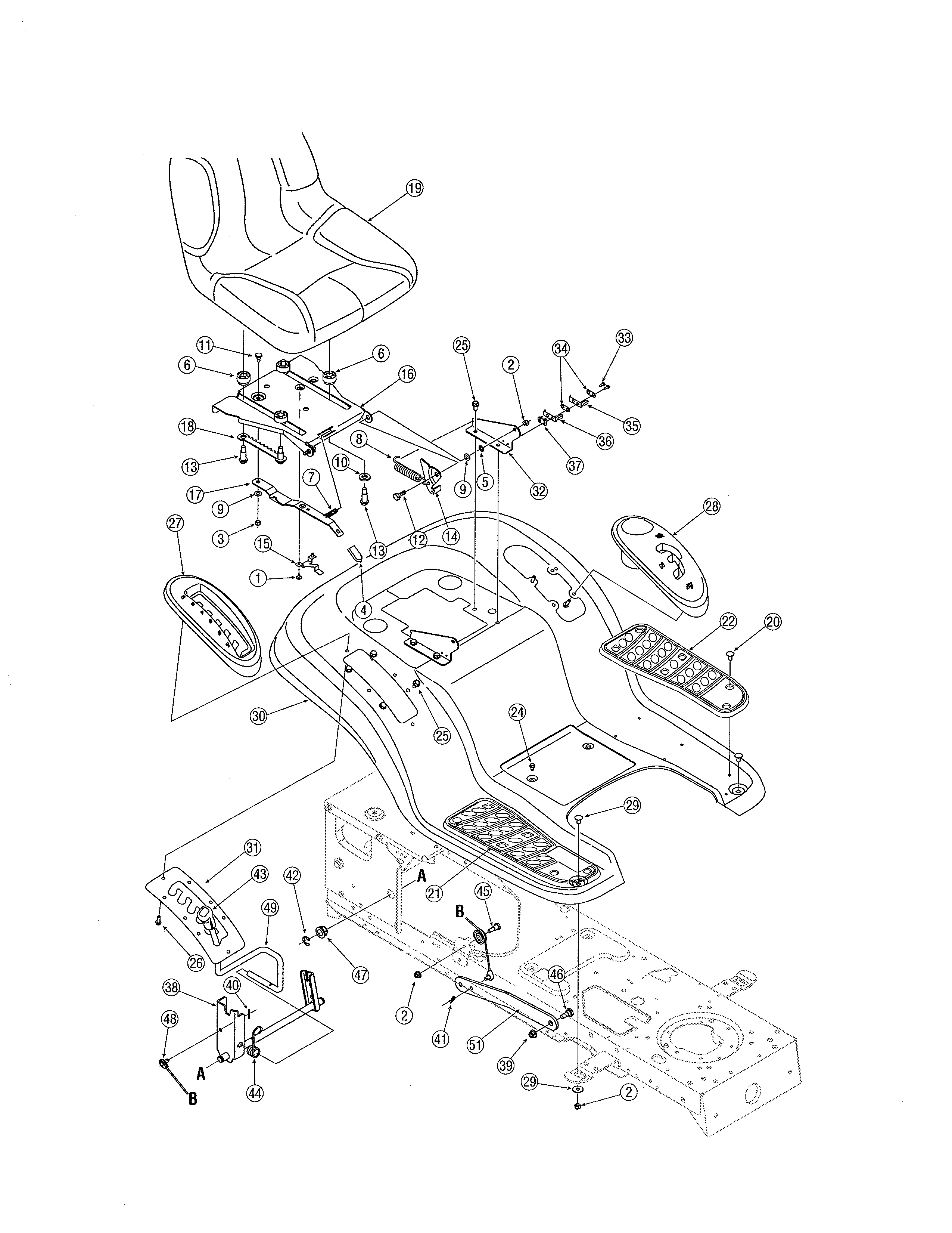 MTD 13AR606P730 seat/fender diagram