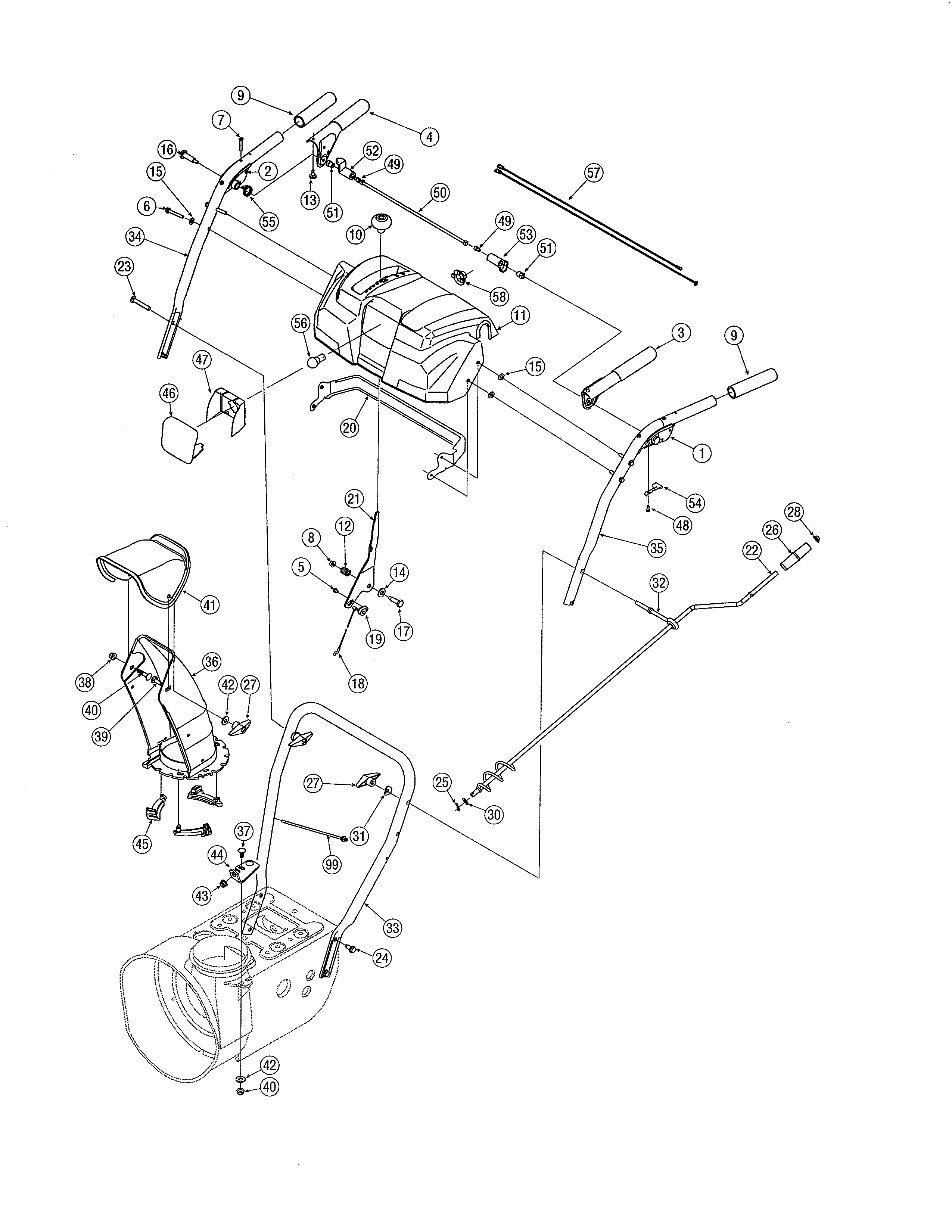 MTD 31AE6BHE718 handles/chute diagram