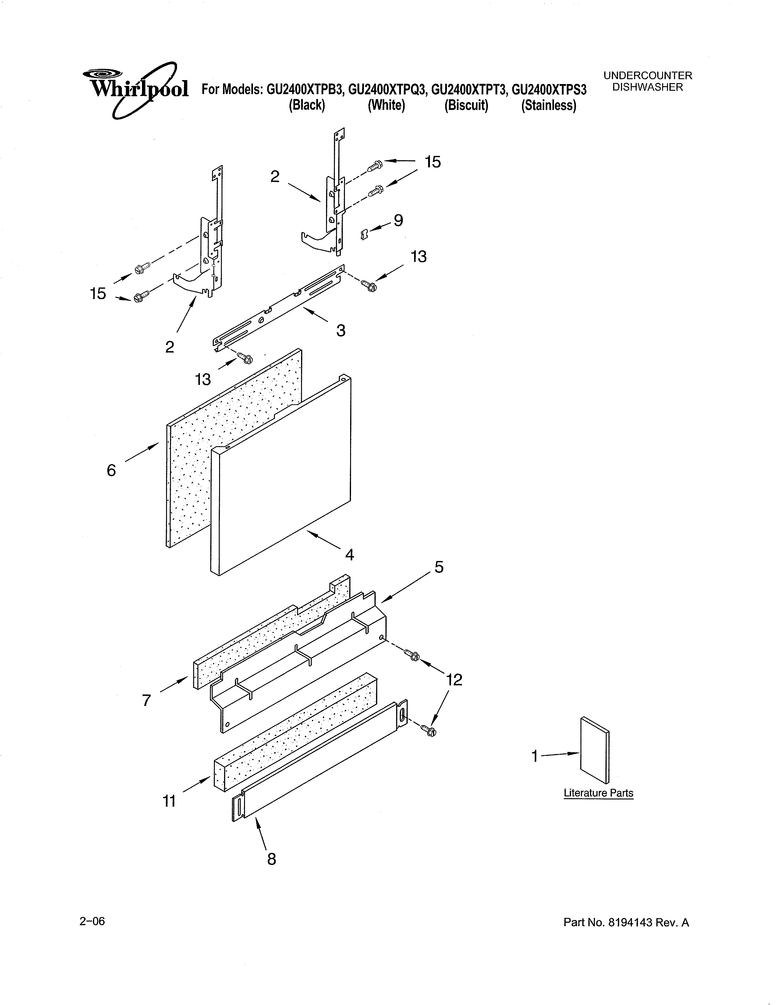 Whirlpool GU2400XTPQ3 door and panel diagram