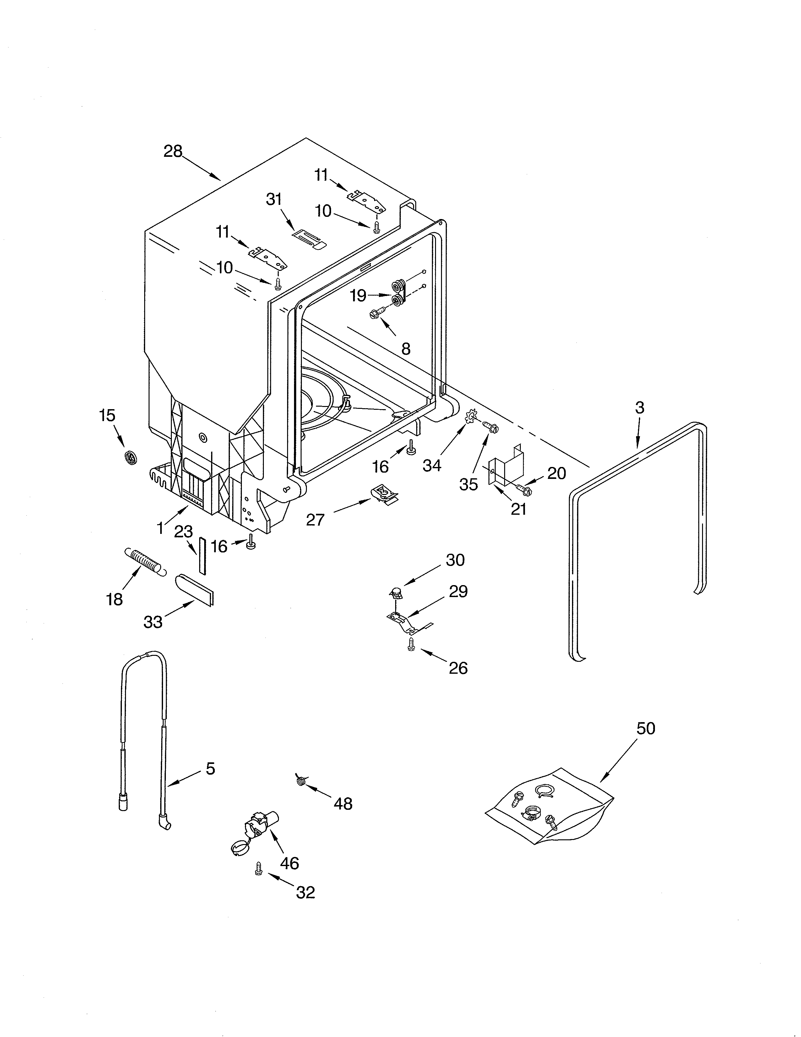 Whirlpool GU2400XTPQ3 tub & frame diagram