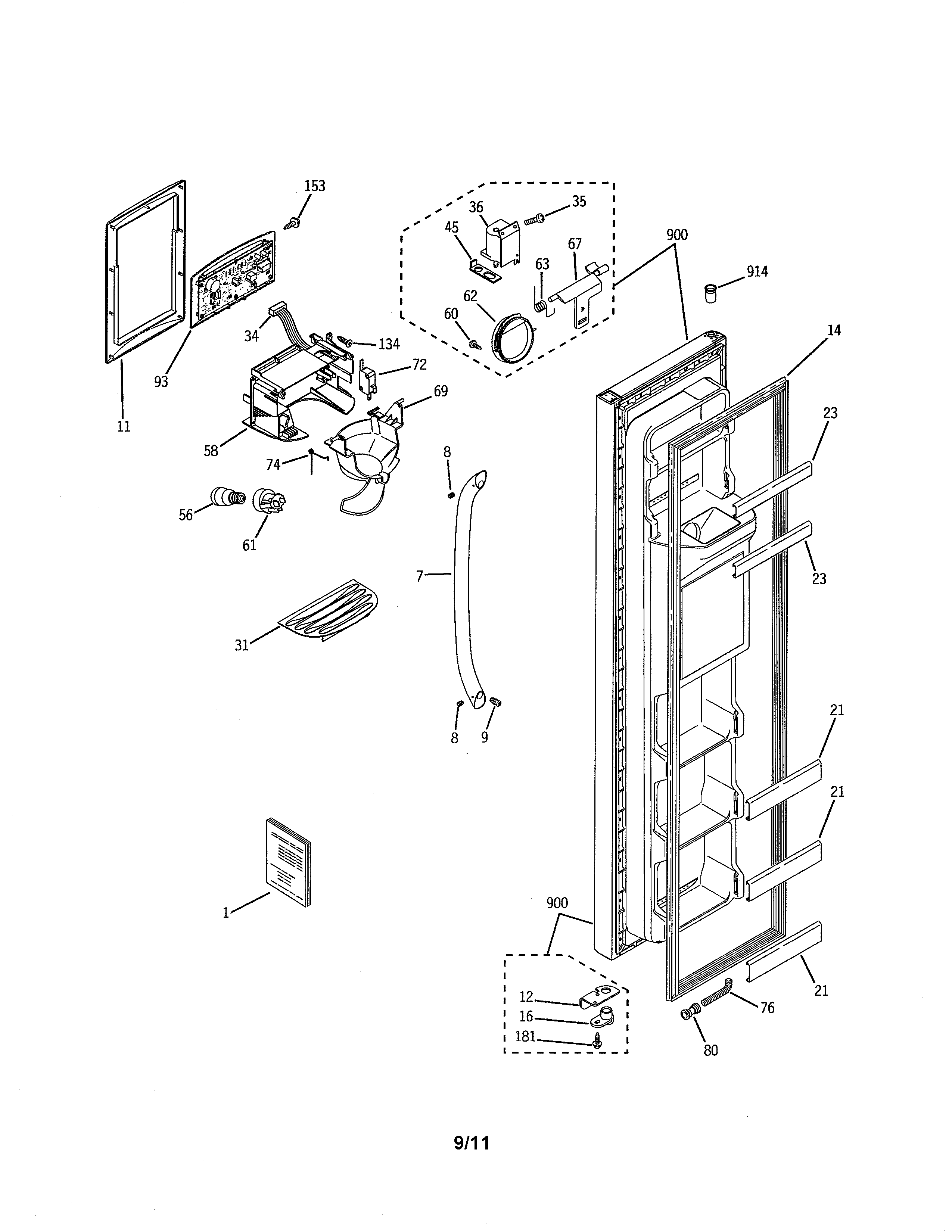 GE GSH22JSXMSS freezer door diagram
