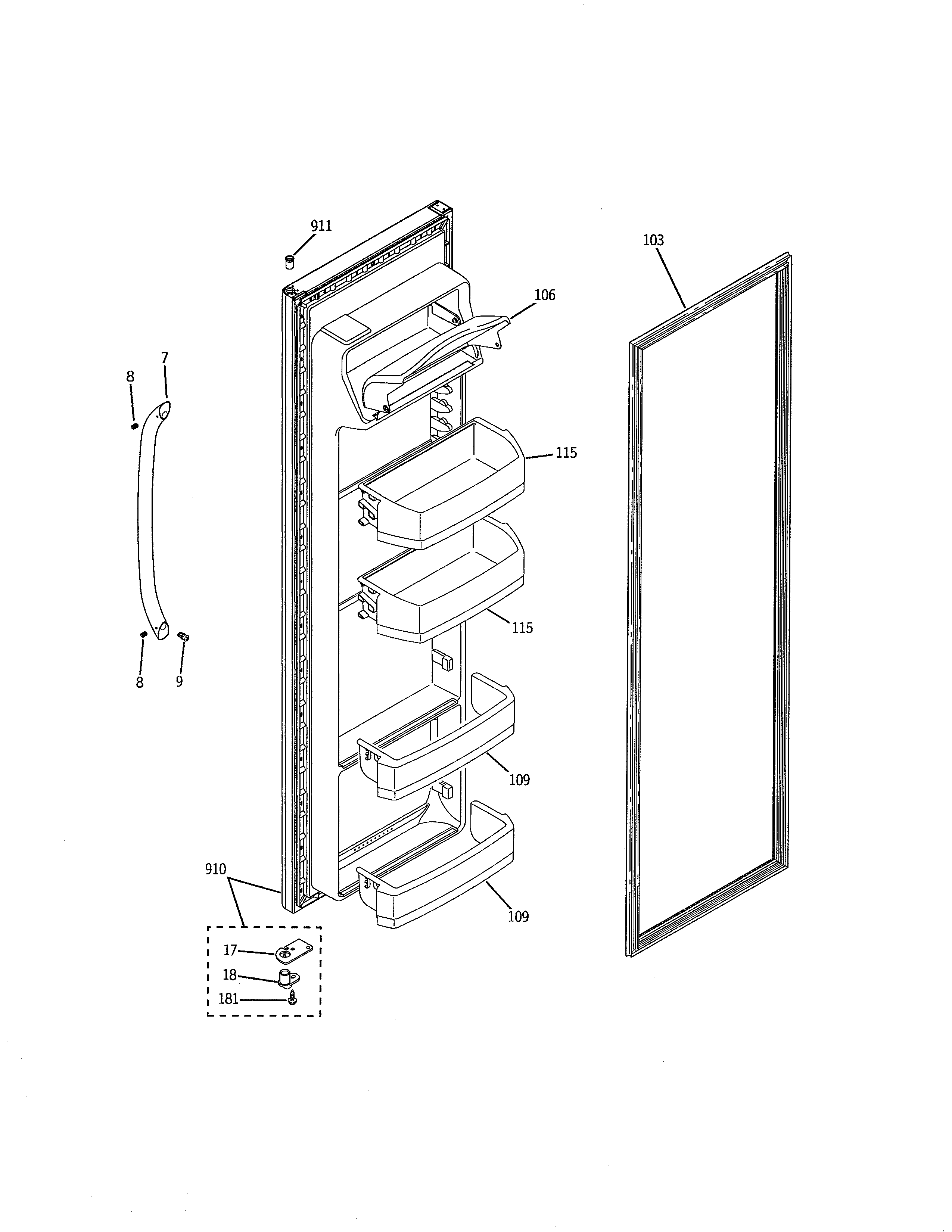 GE GSH22JSXMSS fresh food door diagram
