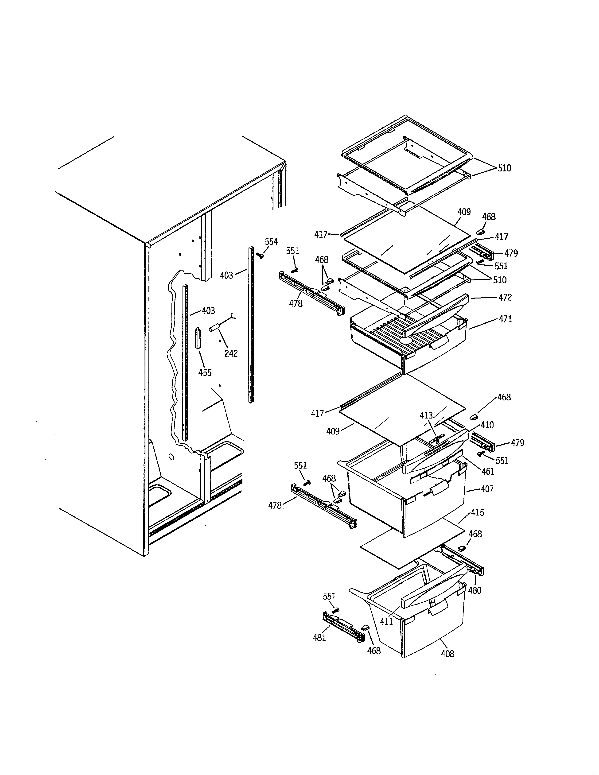 GE GSH22JSXMSS fresh food shelves diagram