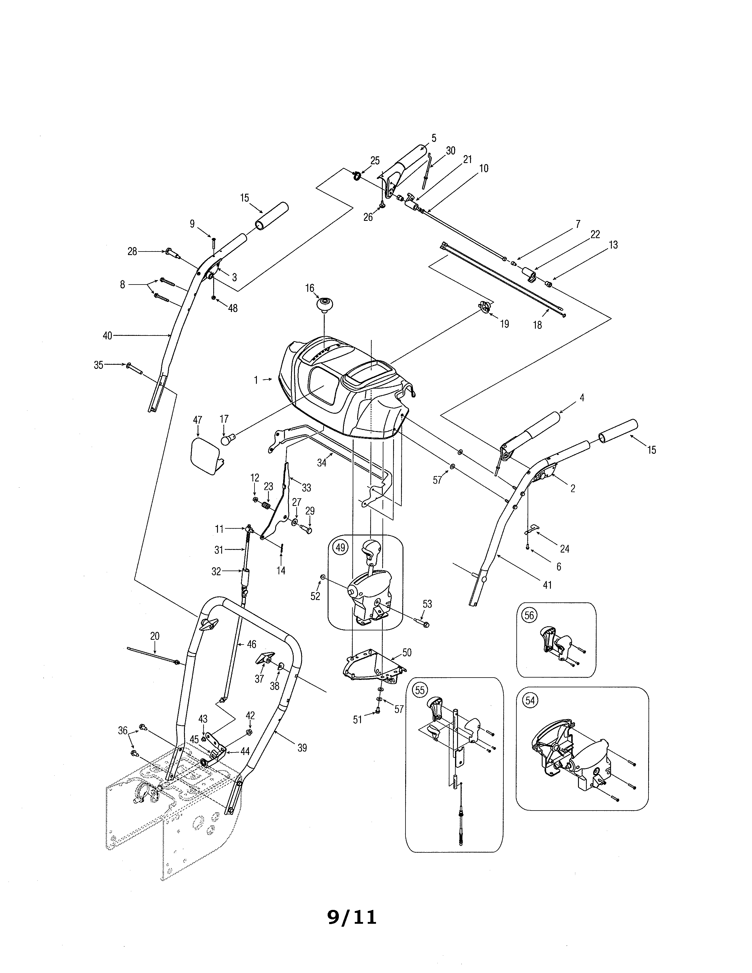 MTD 31AE6GLF722 handle/panel/chute control diagram
