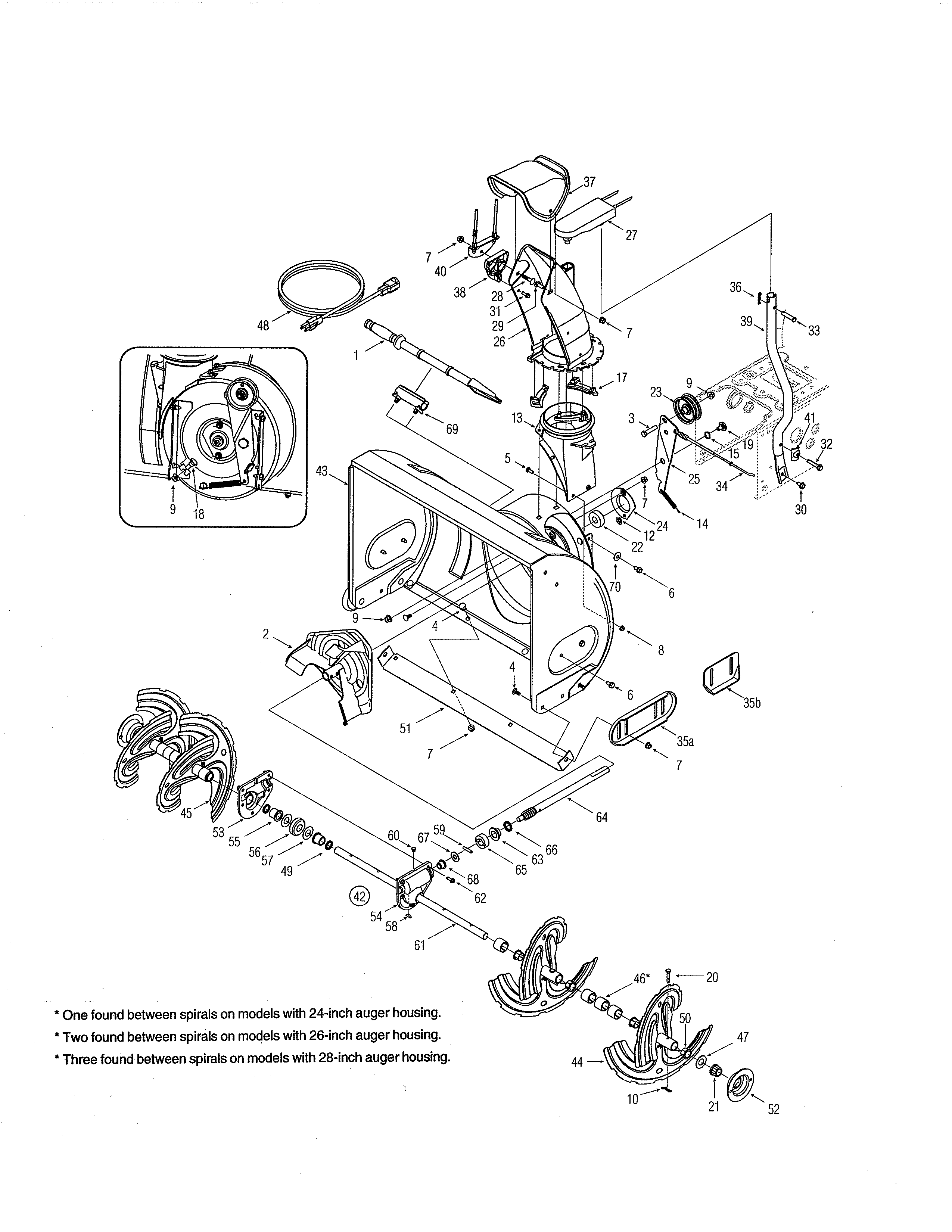 MTD 31AE6GLF722 auger & housing/chute diagram