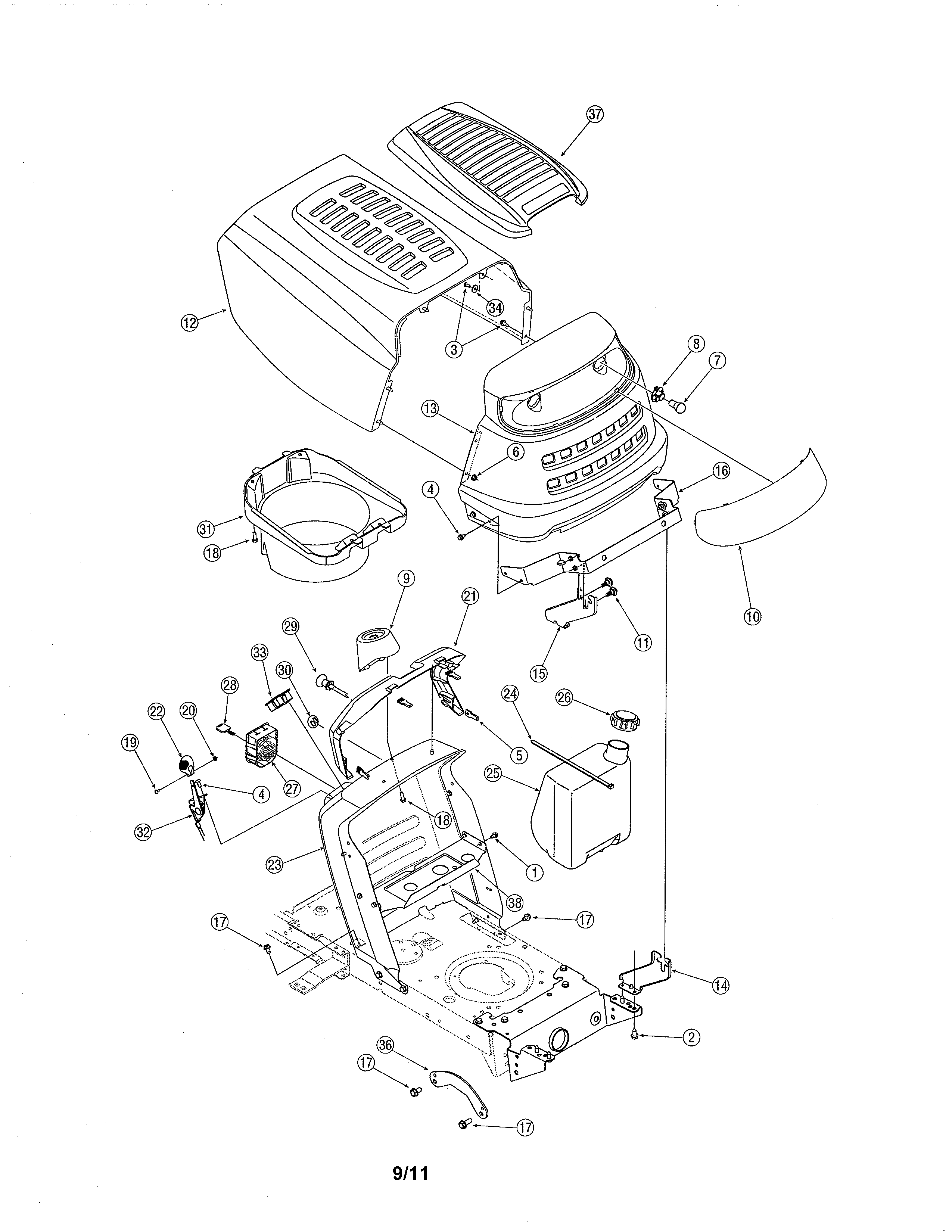 MTD 13AJ795G730 hood & bumper diagram