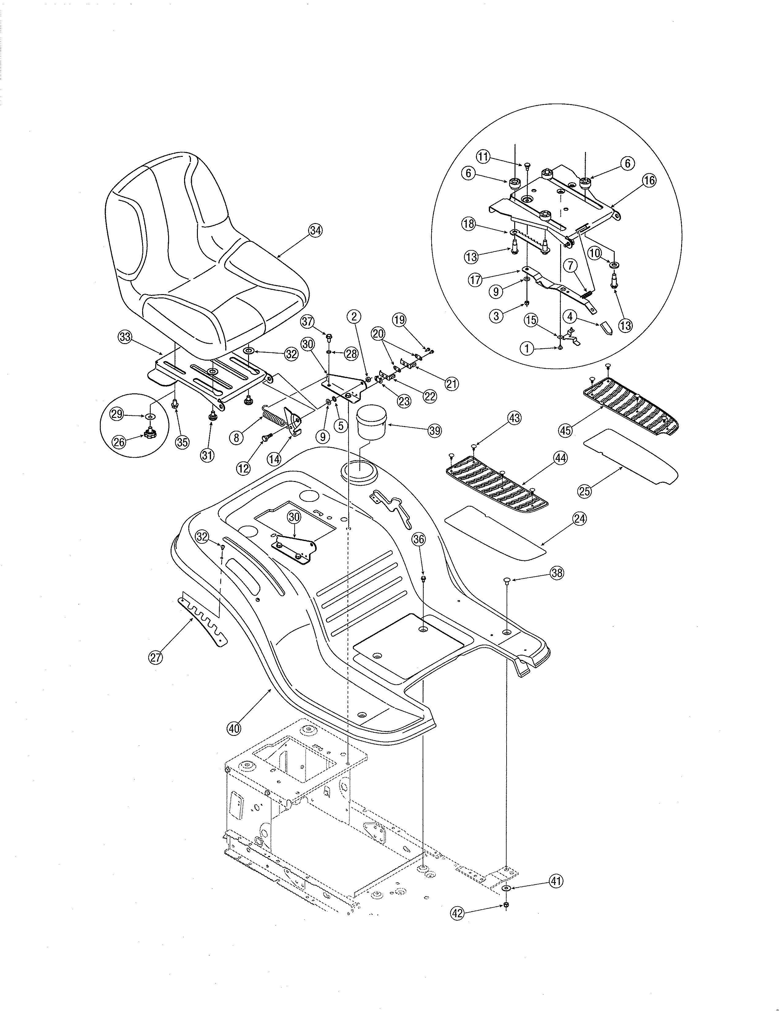 MTD 13AJ795G730 seat & fender diagram