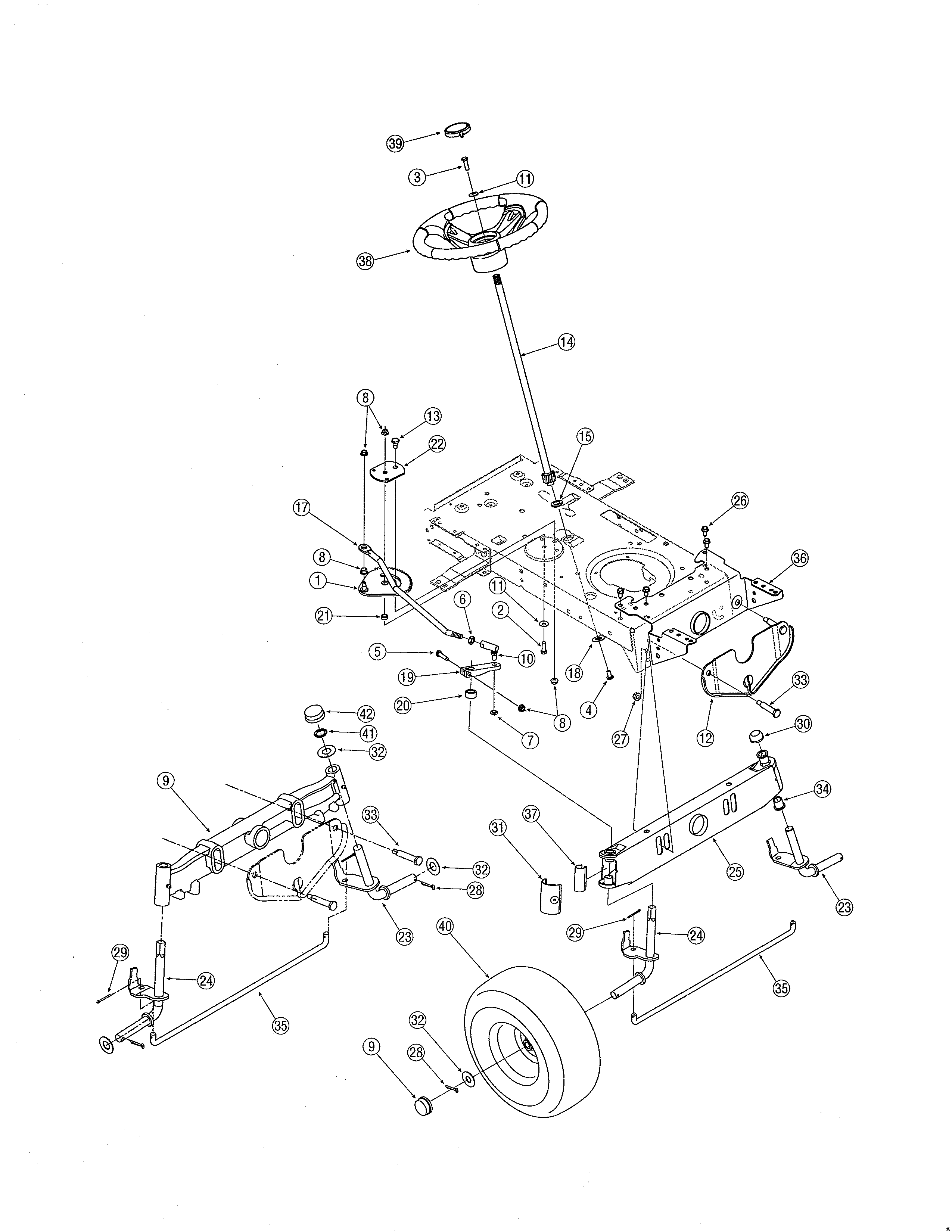 MTD 13AJ795G730 steering/wheels diagram