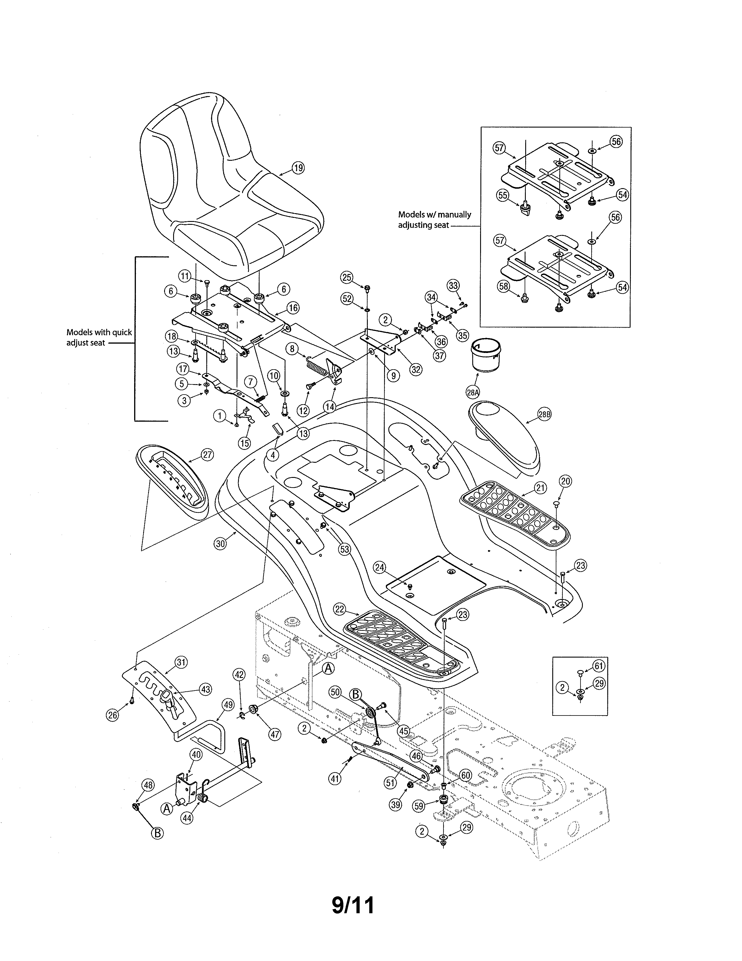 MTD 13AX615H730 seat/fender diagram